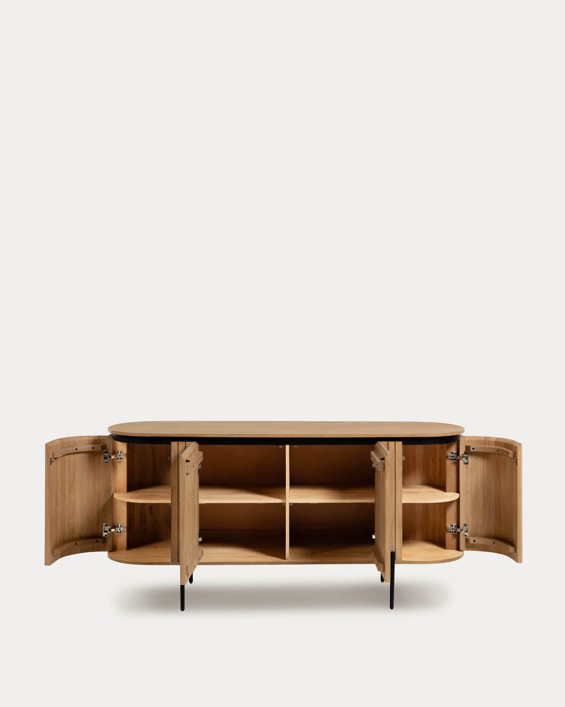 Licia solid mango wood sideboard with 4 doors and black finish metal, 170 x 80 cm - Product View
