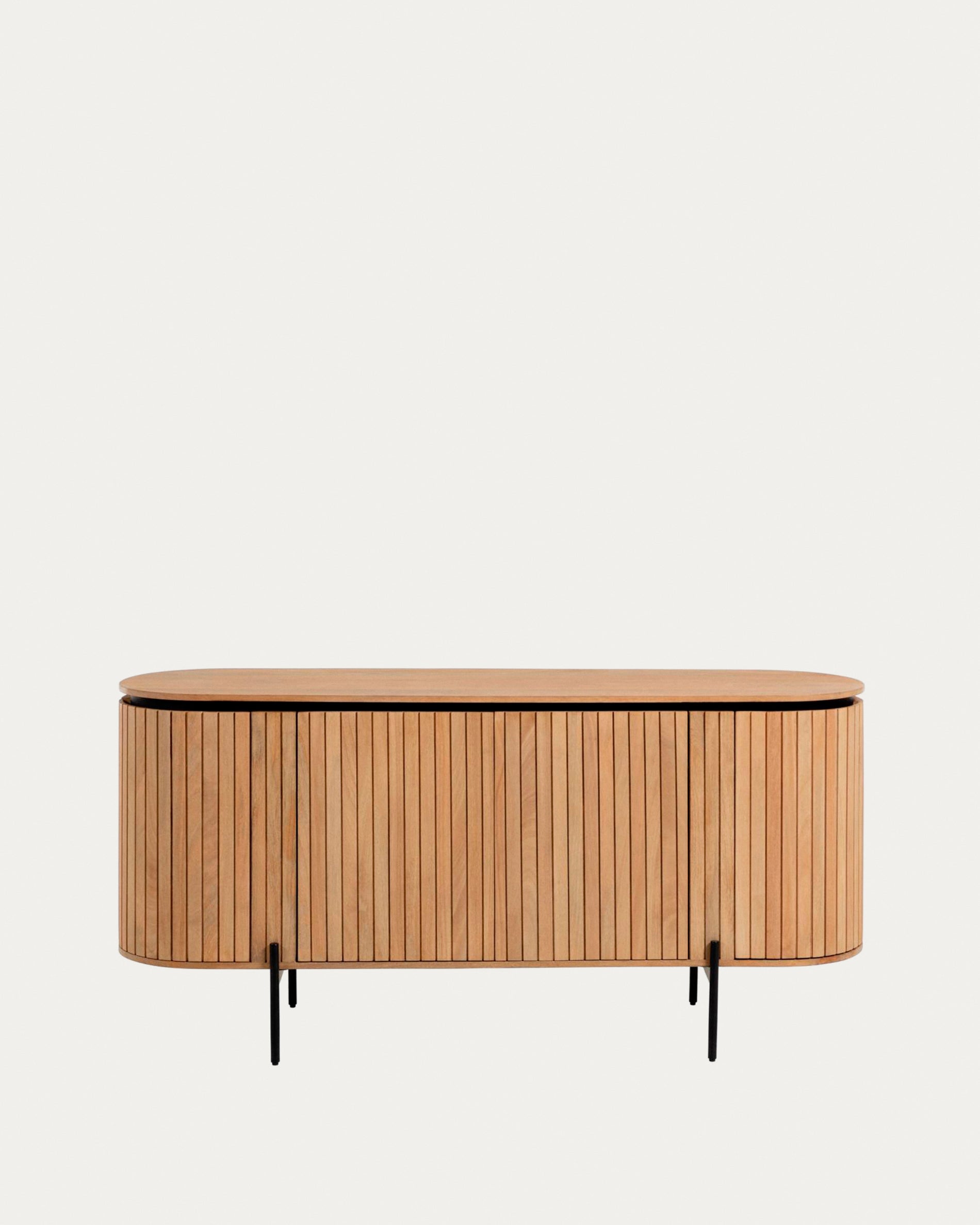 Licia solid mango wood sideboard with 4 doors and black finish metal, 170 x 80 cm - Product View