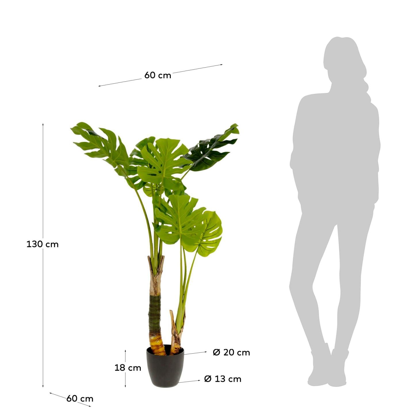 Monstera artificial plant 130 cm - Measurements