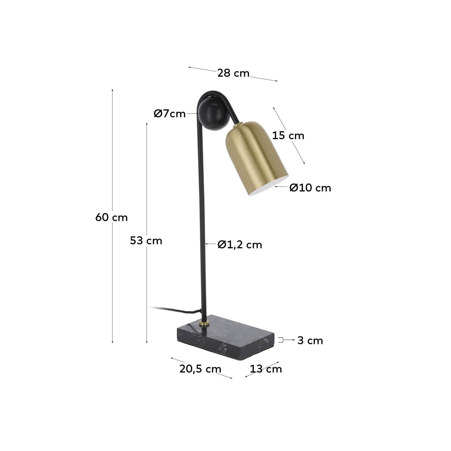 Natsumi table lamp in metal, wood and marble - Measurements