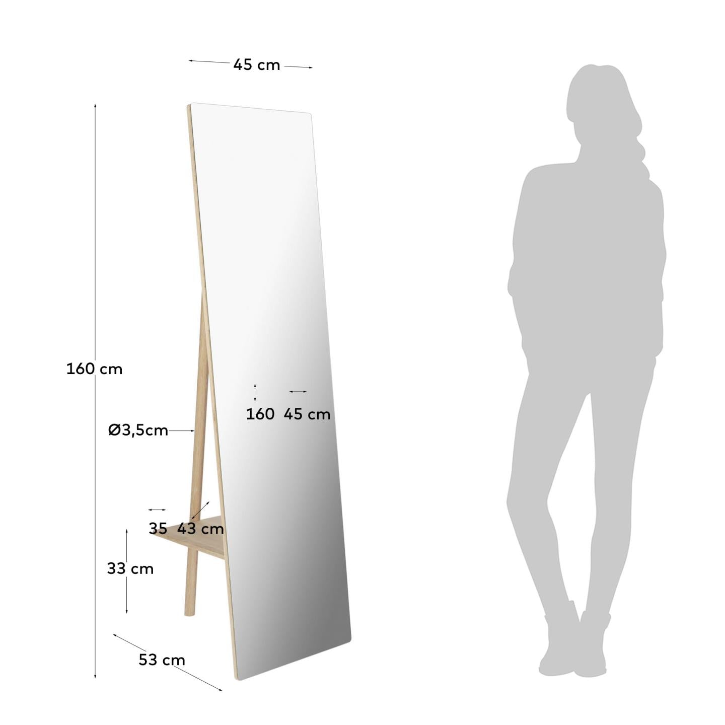 Keisy freestanding mirror 45 x 160 cm - Measurements