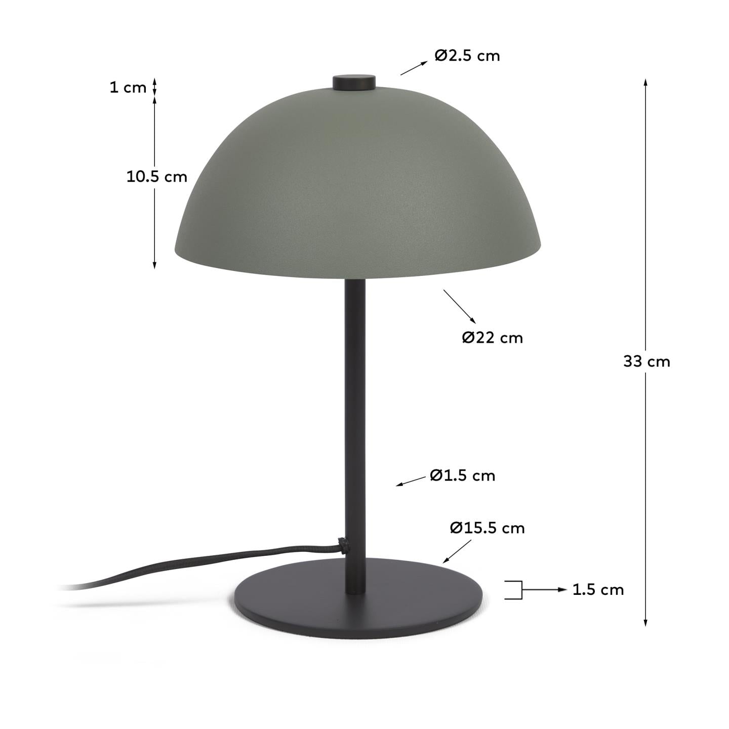 Aleyla table lamp in metal with green finish - Measurements