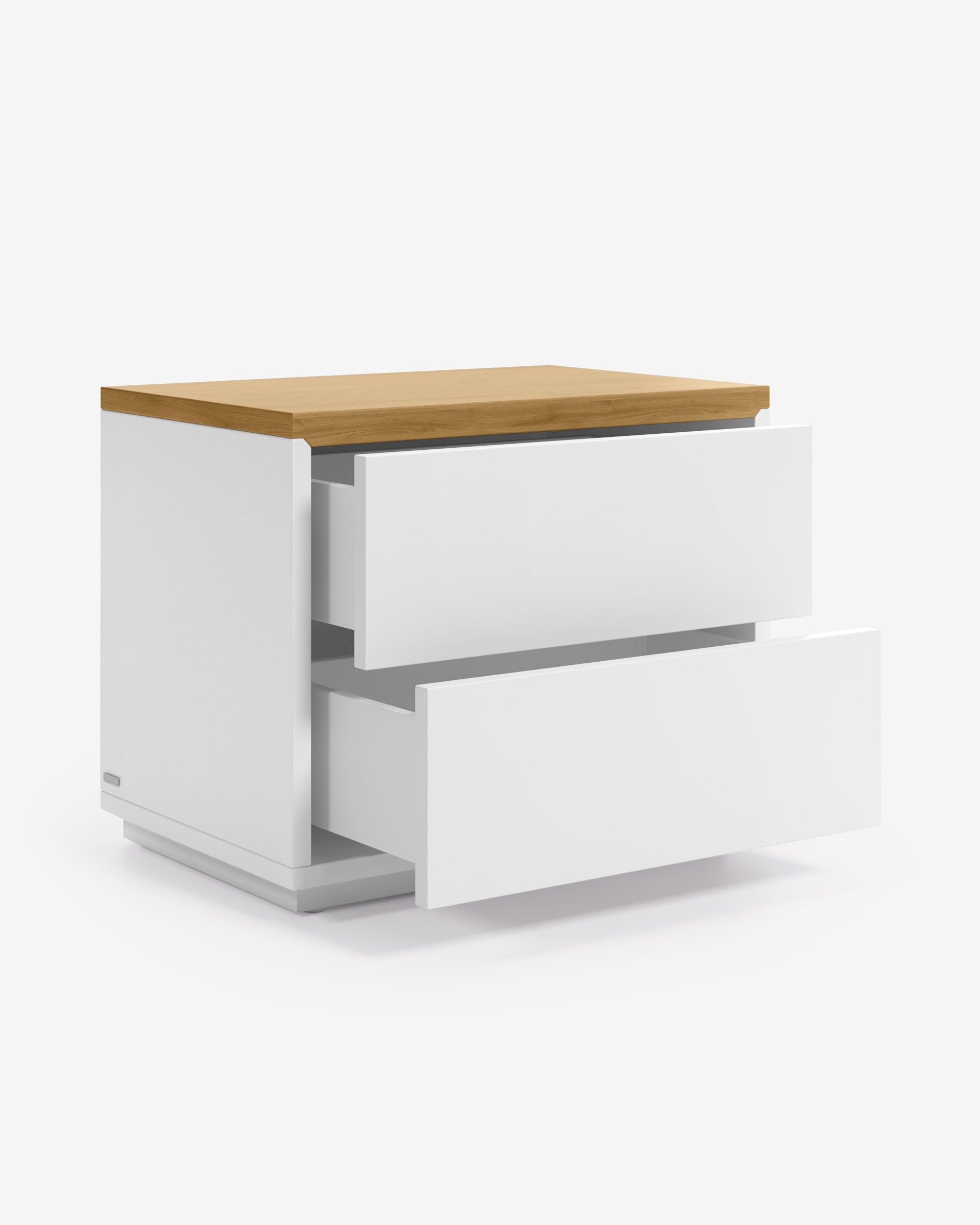 Abilen oak veneer and white lacquer bedside table 53 x 44 cm FSC 100% - Product View