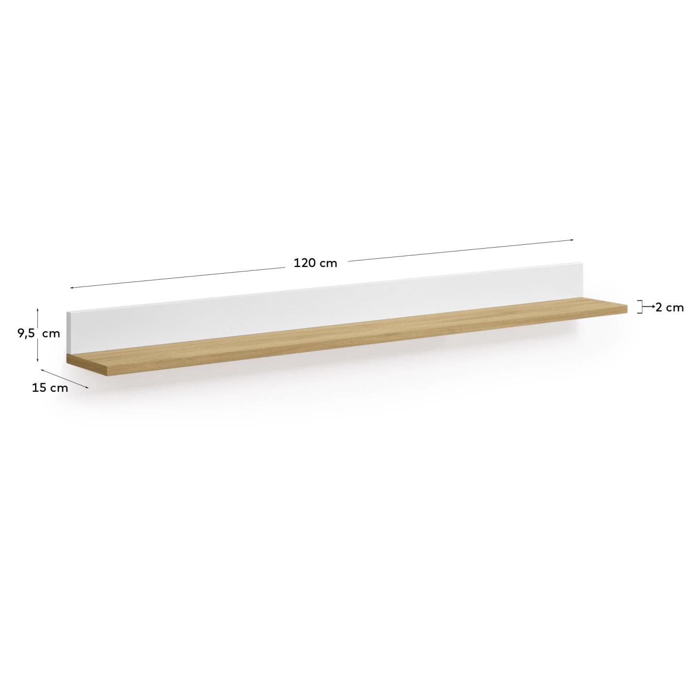 Abilen shelf in oak veneer and white lacquer 120 x 15 cm FSC 100% - Measurements
