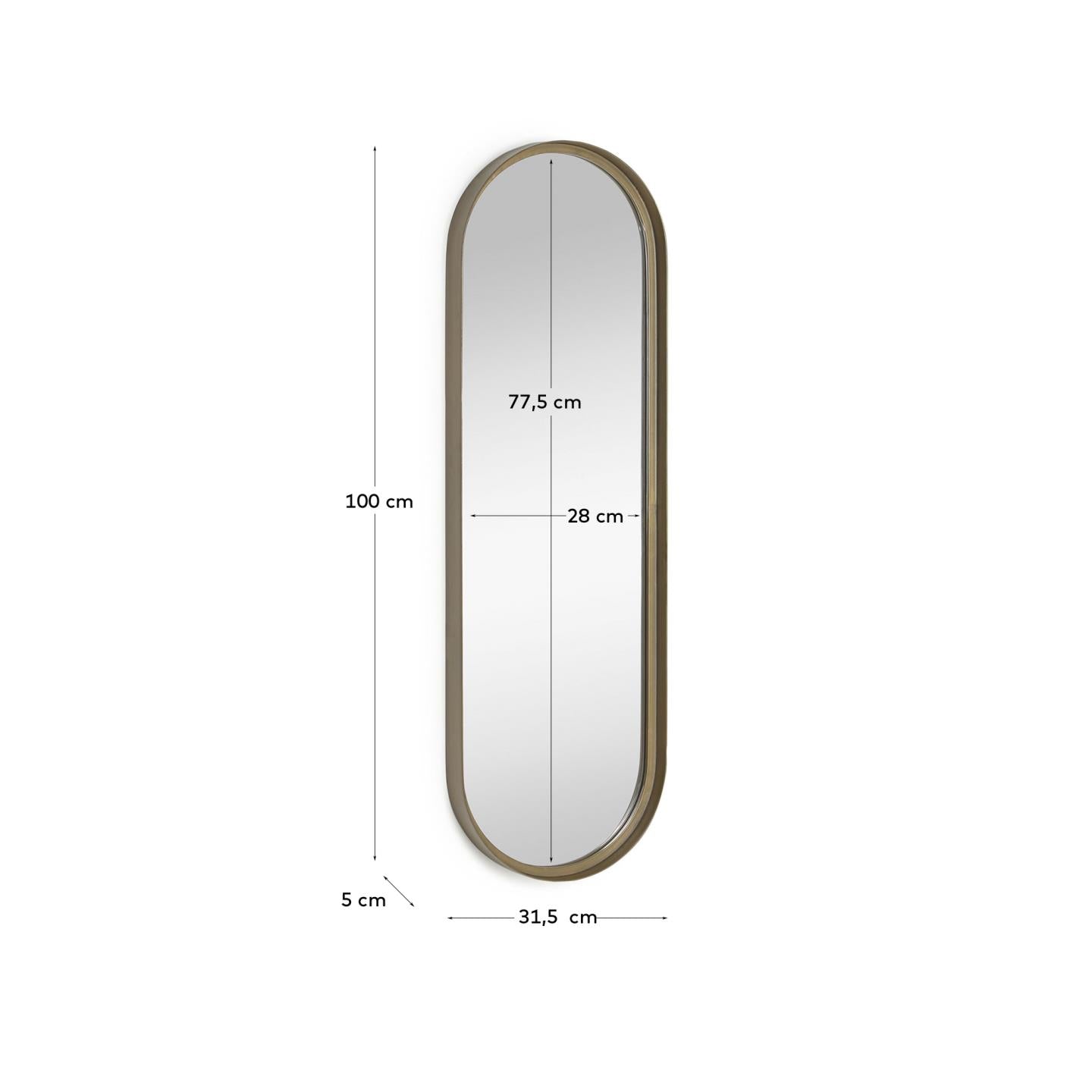 Tiare gold metal wall mirror 31 x 101 cm - Measurements