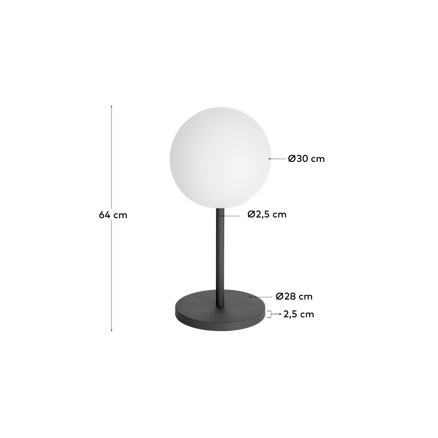 Outdoor Dinesh table lamp in black steel - Measurements