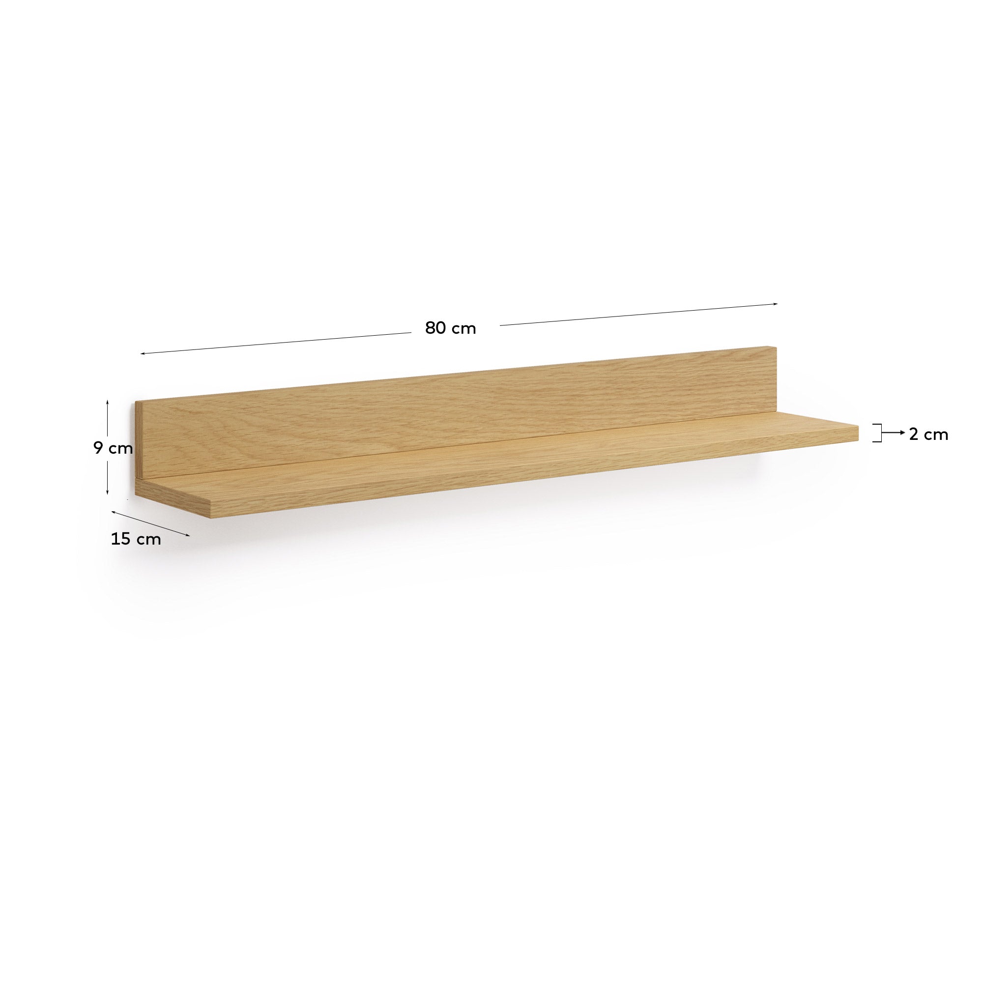 Abilen oak veneer shelf with natural finish, 80 x 15 cm, FSC™ 100% certified - Measurements