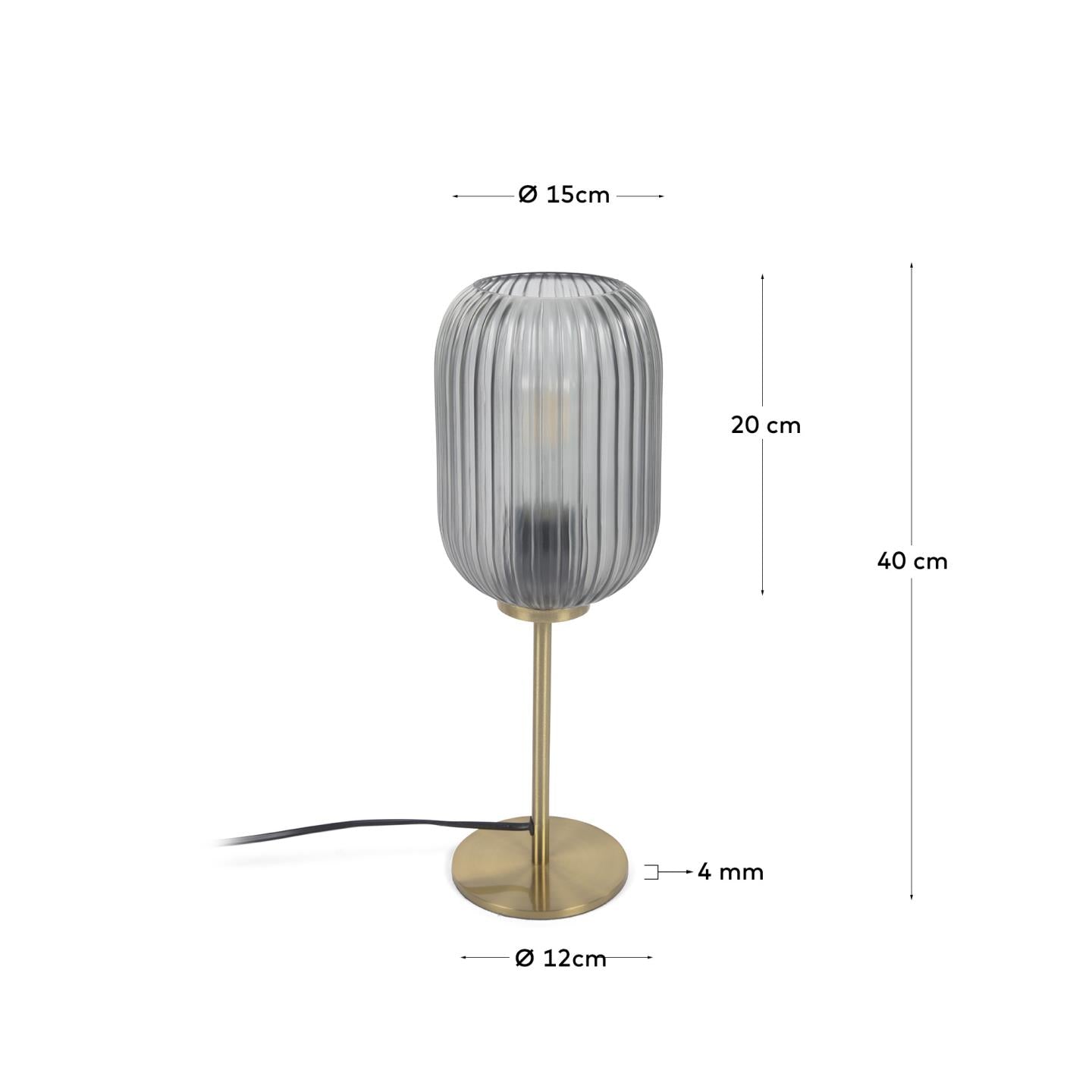 Hestia table lamp in metal with brass and grey glass finish - Measurements