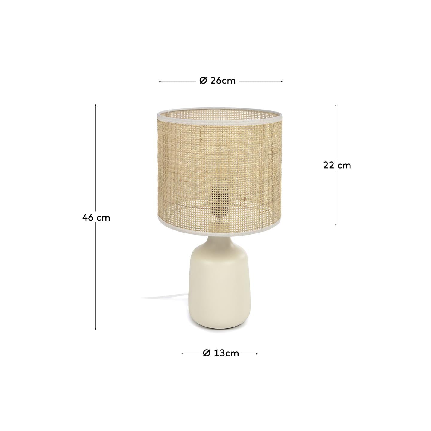 Erna table lamp in white ceramic and bamboo with natural finish - Measurements
