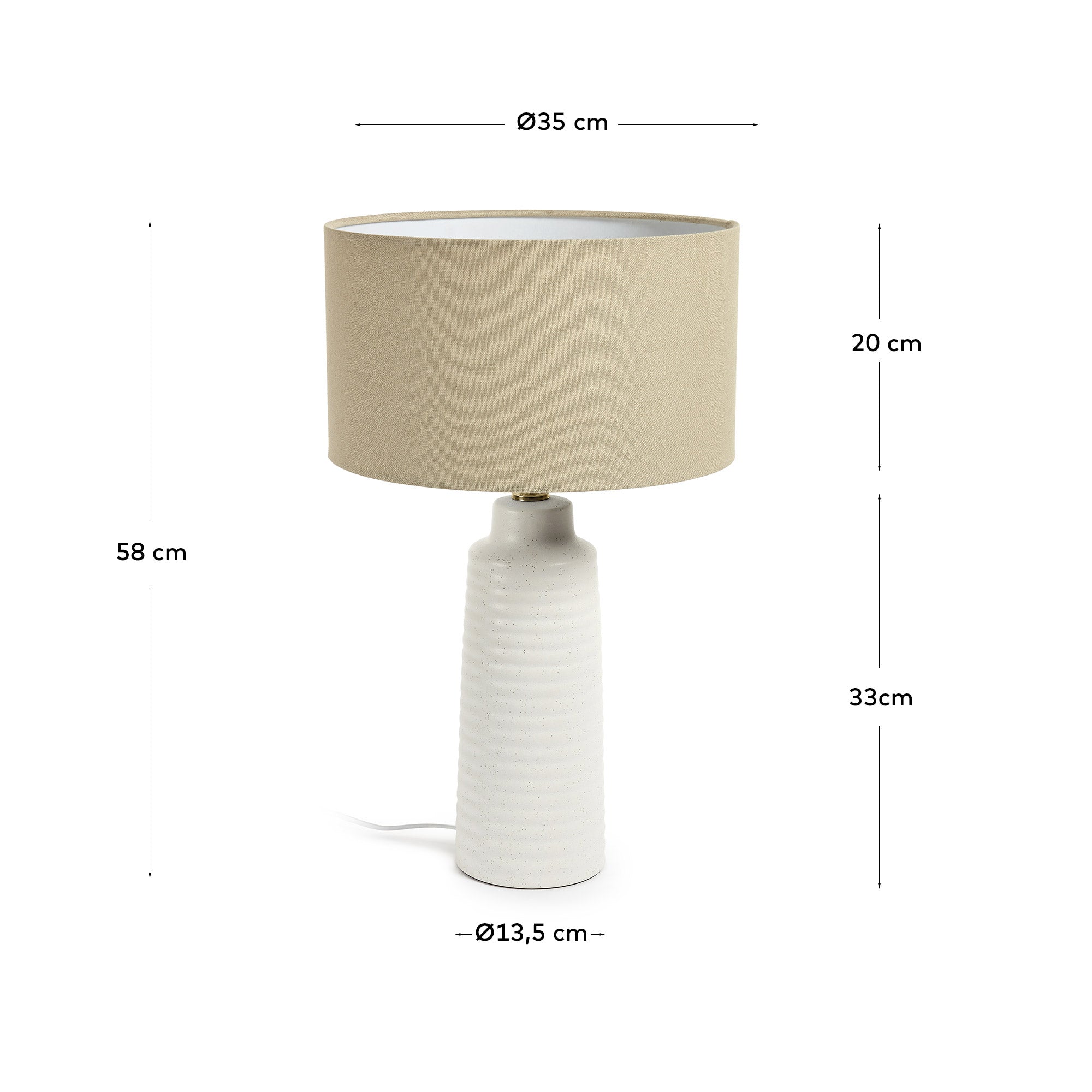 Mijal ceramic table lamp with a white finish - Measurements