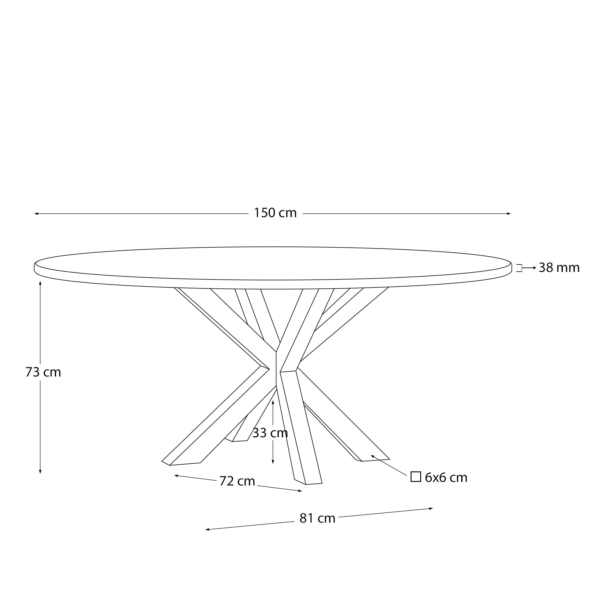 Round table Argo in solid acacia wood and steel legs with black finish Ø 150 cm - Measurements