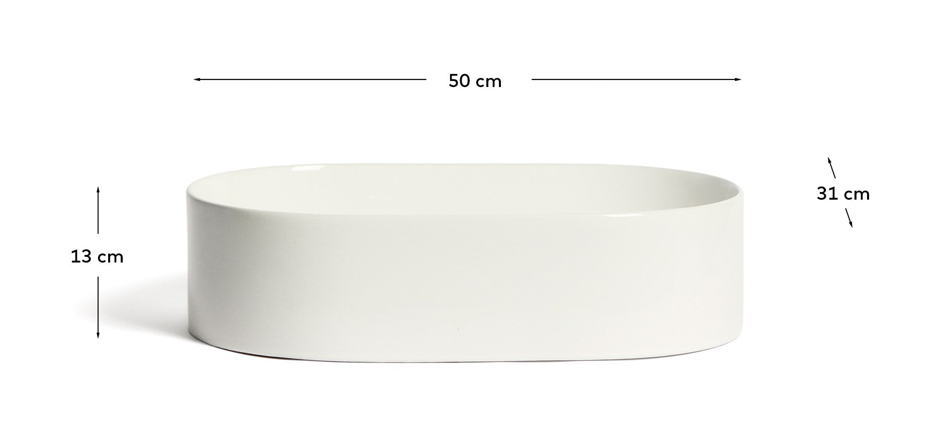 Ovara countertop basin in white glazed ceramic 50 x 31 cm - Measurements