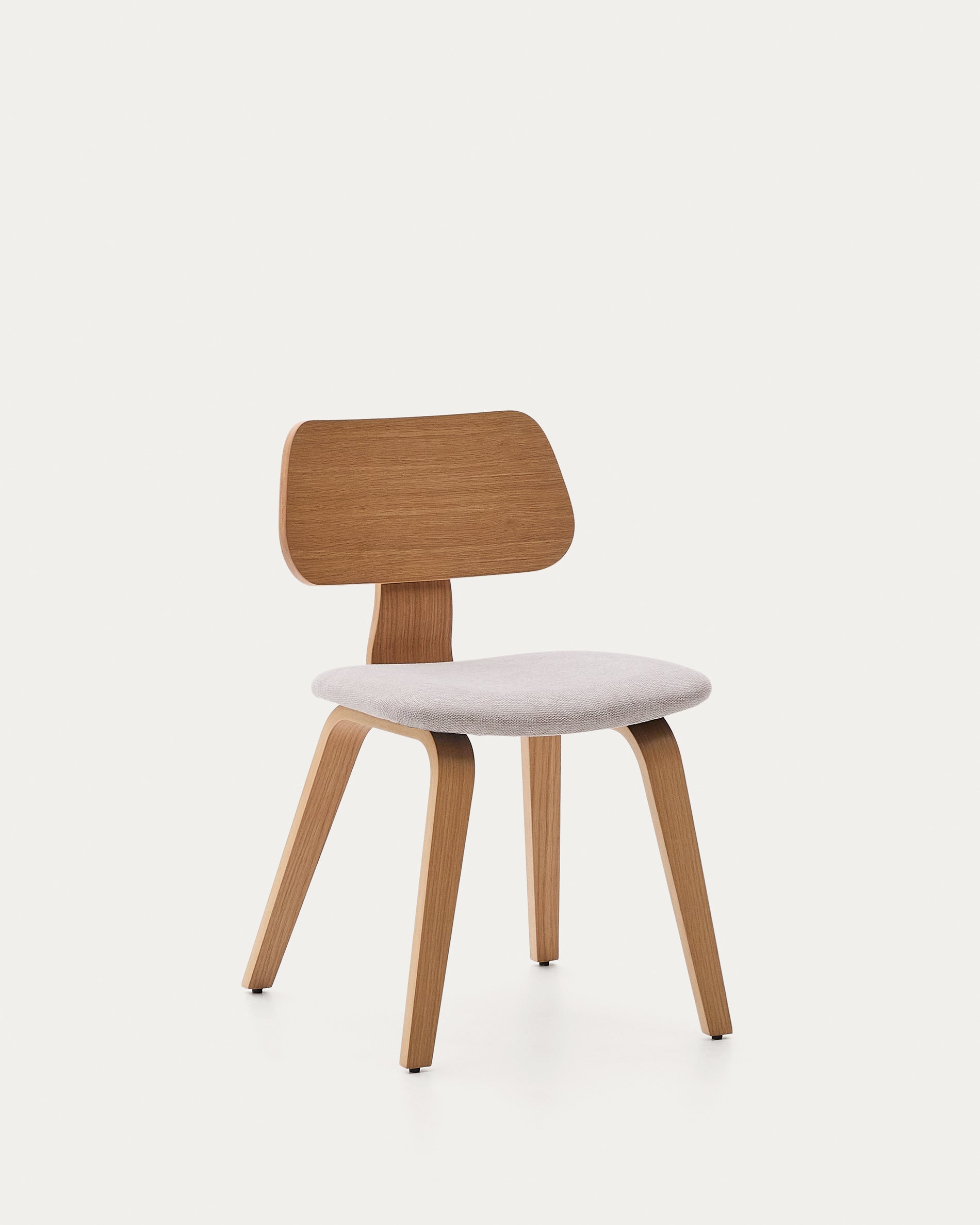 Gena chair in oak veneer and beige chenille - Product View