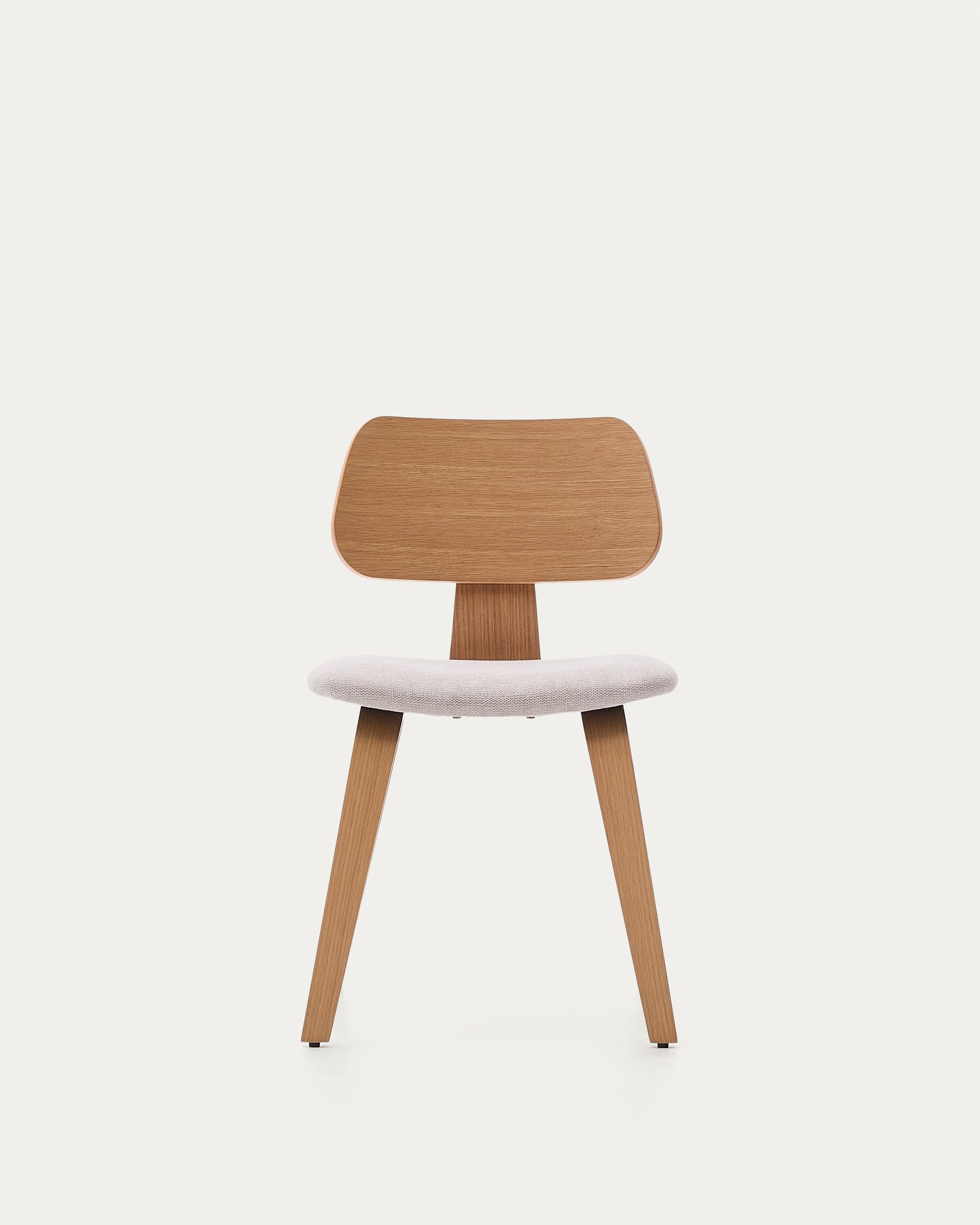 Gena chair in oak veneer and beige chenille - Product View