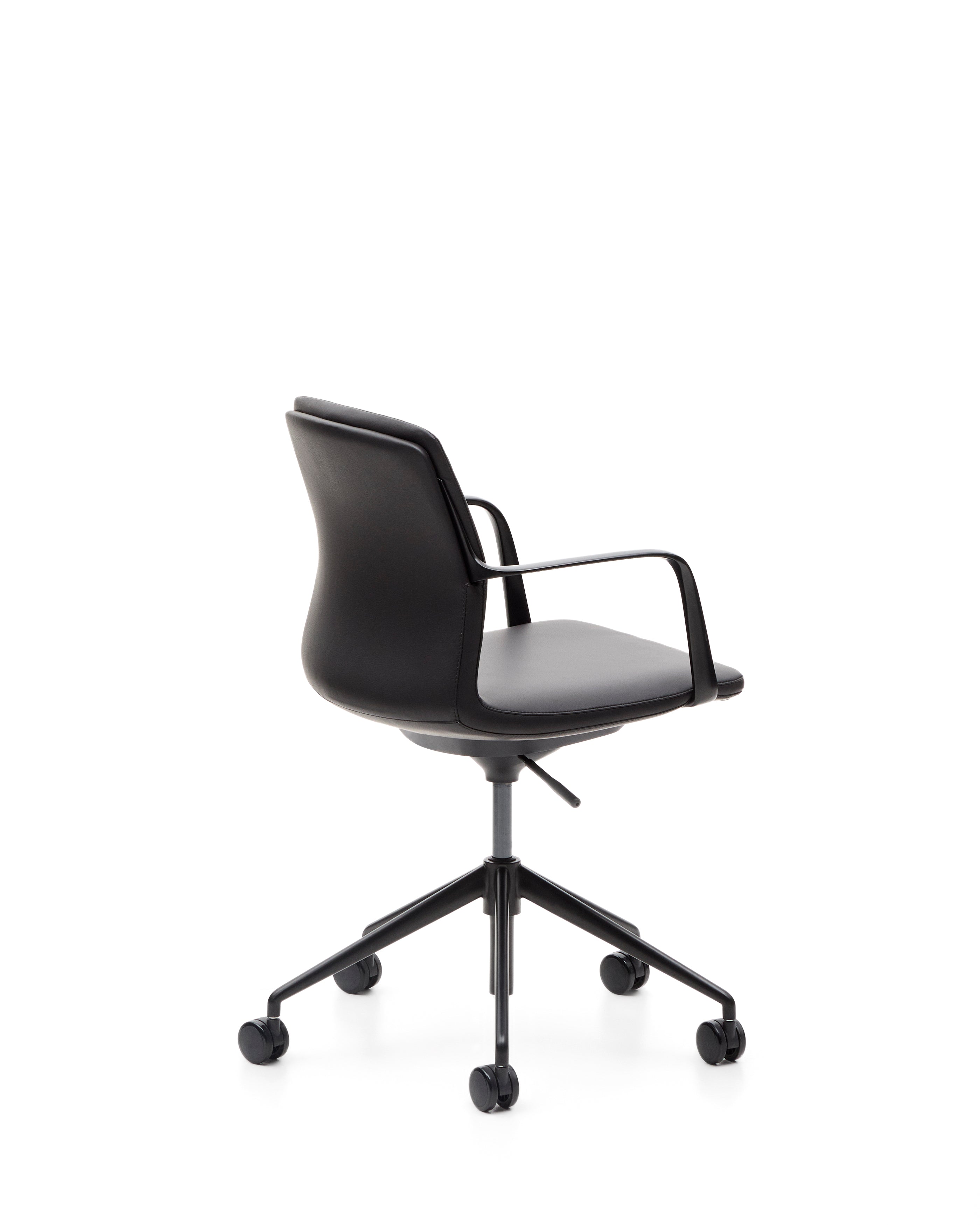 Nerlan desk chair in black faux leather with a black aluminium frame - Product Image