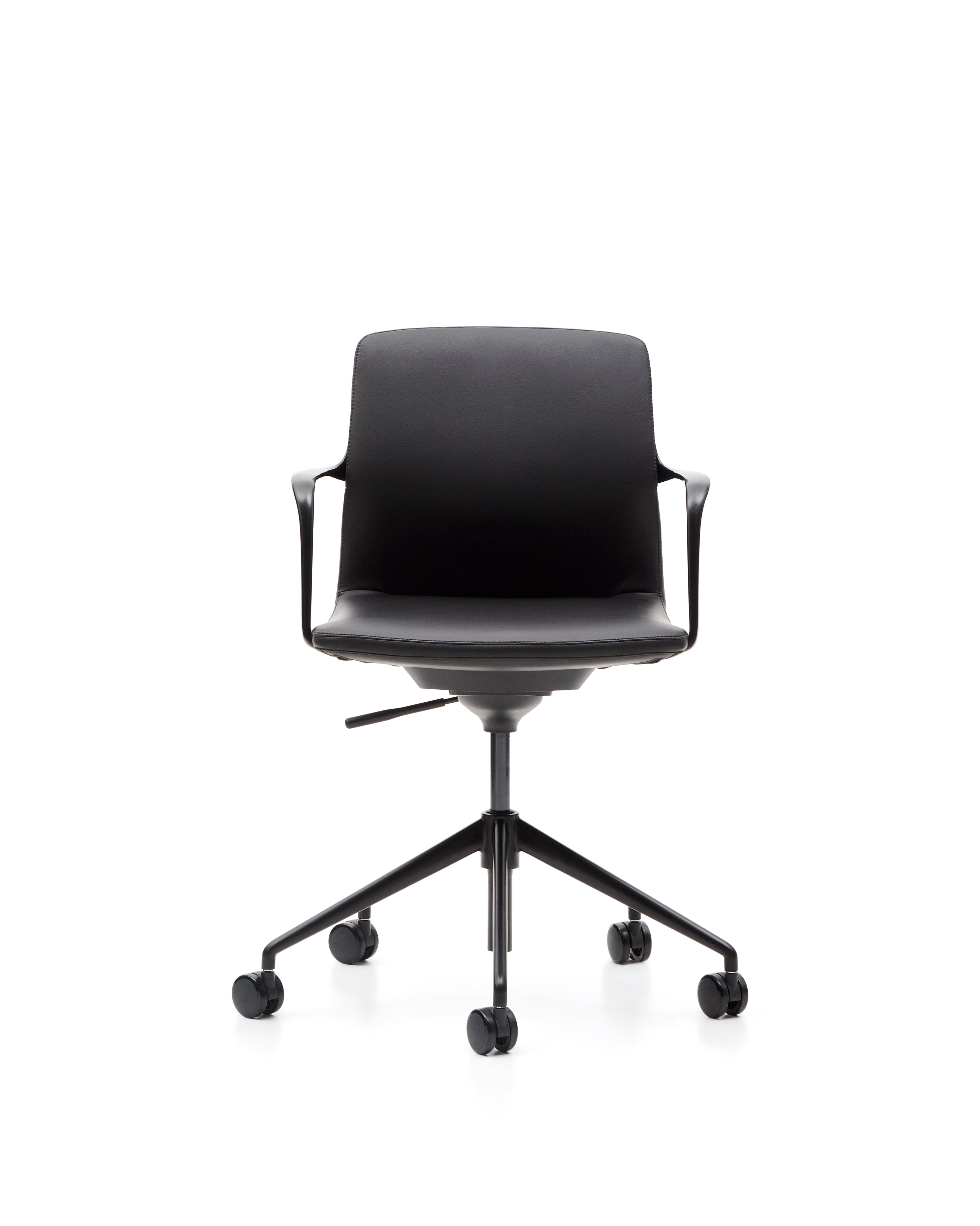Nerlan desk chair in black faux leather with a black aluminium frame - Product Image