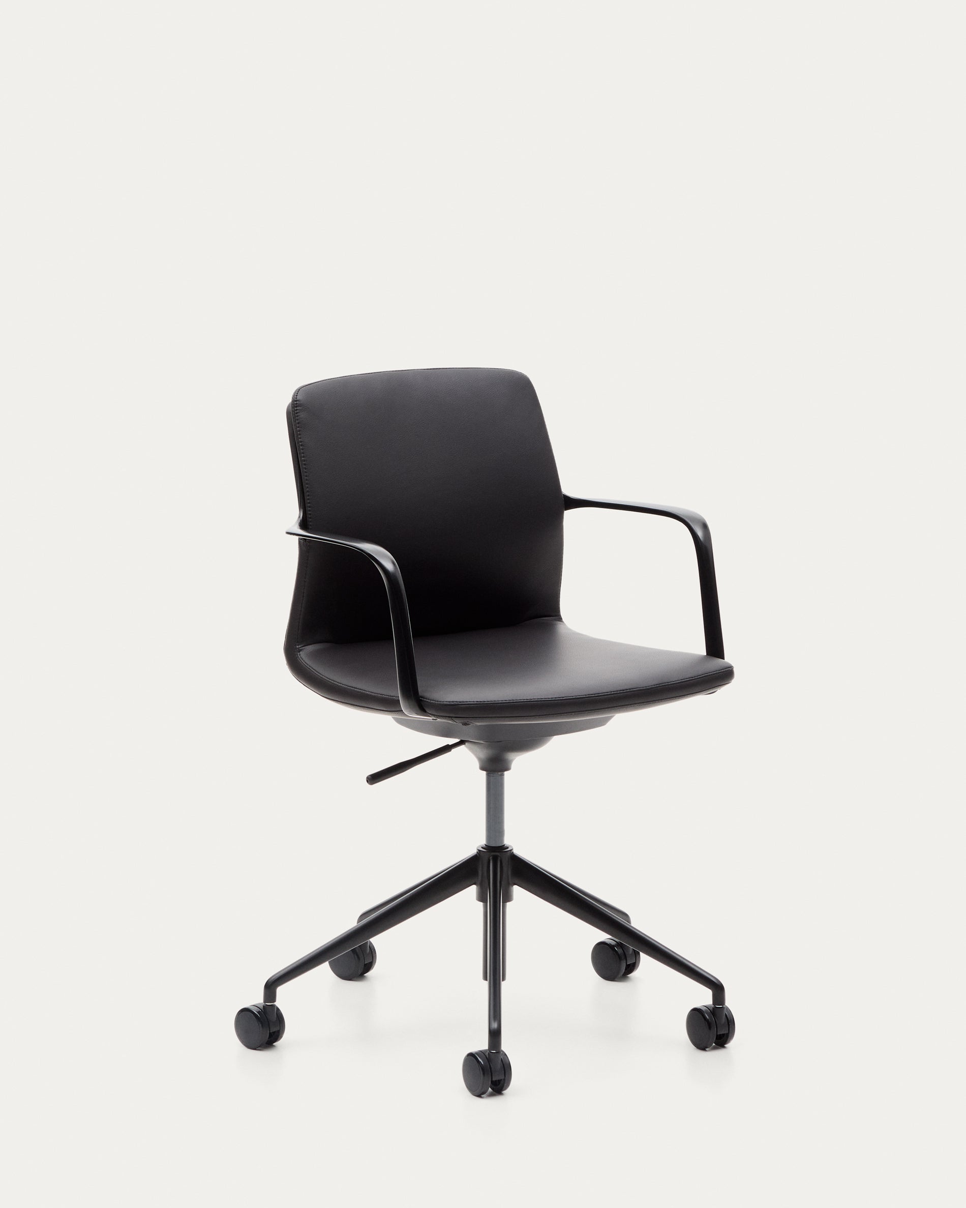 Nerlan desk chair in black faux leather with a black aluminium frame - Product View
