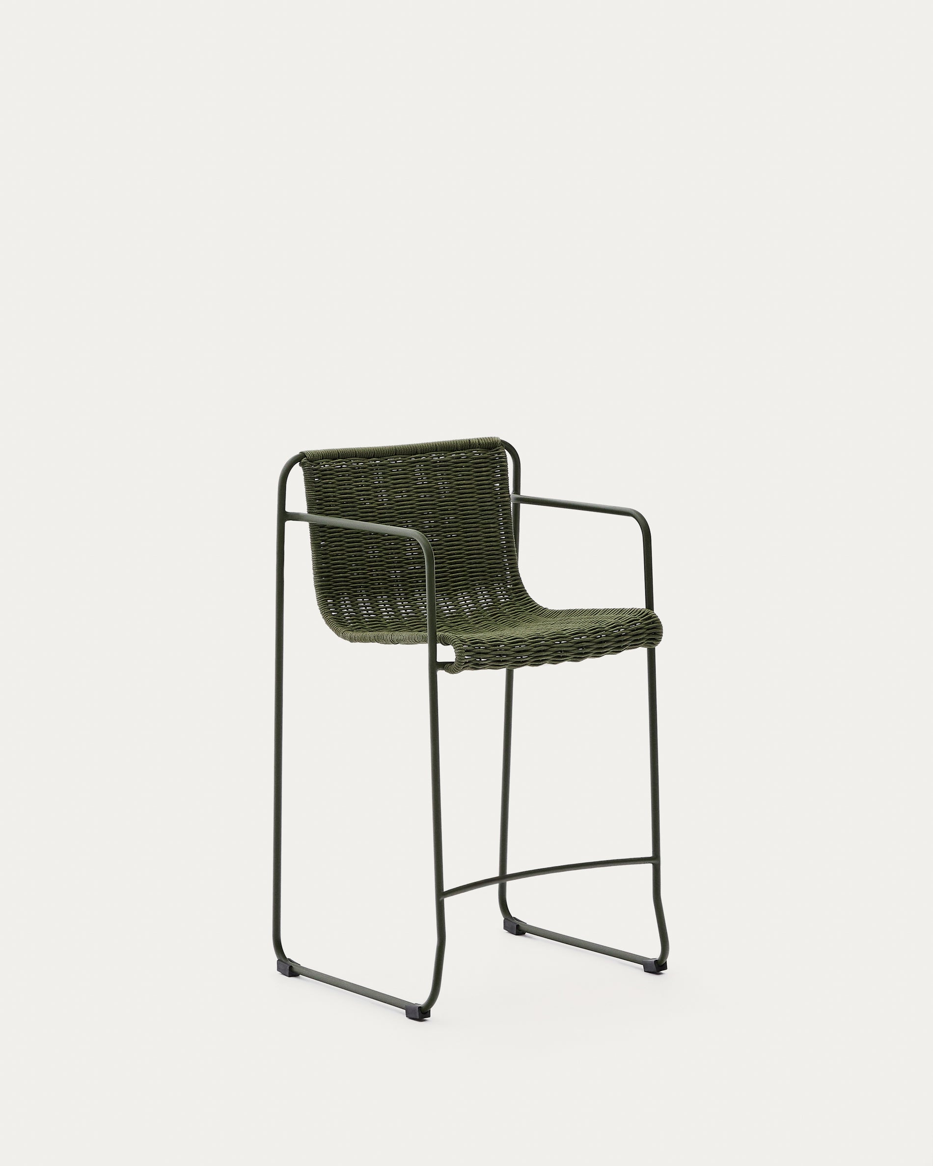 Maurina stool in green galvanised steel and green rope cord 64,5cm - Product View