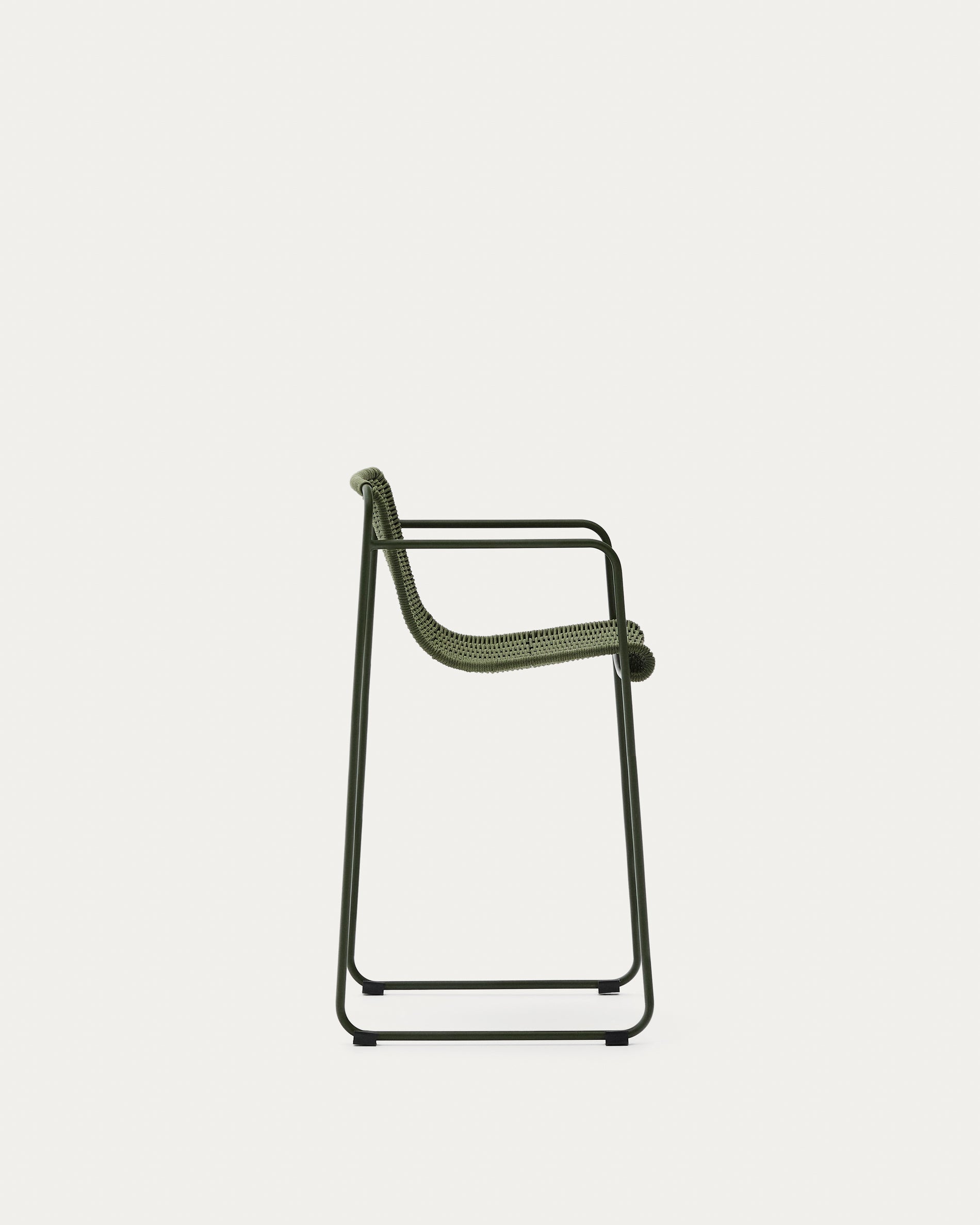 Maurina stool in green galvanised steel and green rope cord 64,5cm - Product View