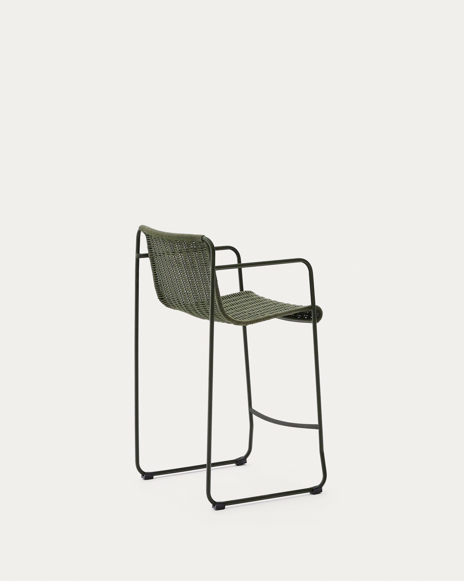 Maurina stool in green galvanised steel and green rope cord 64,5cm - Product View