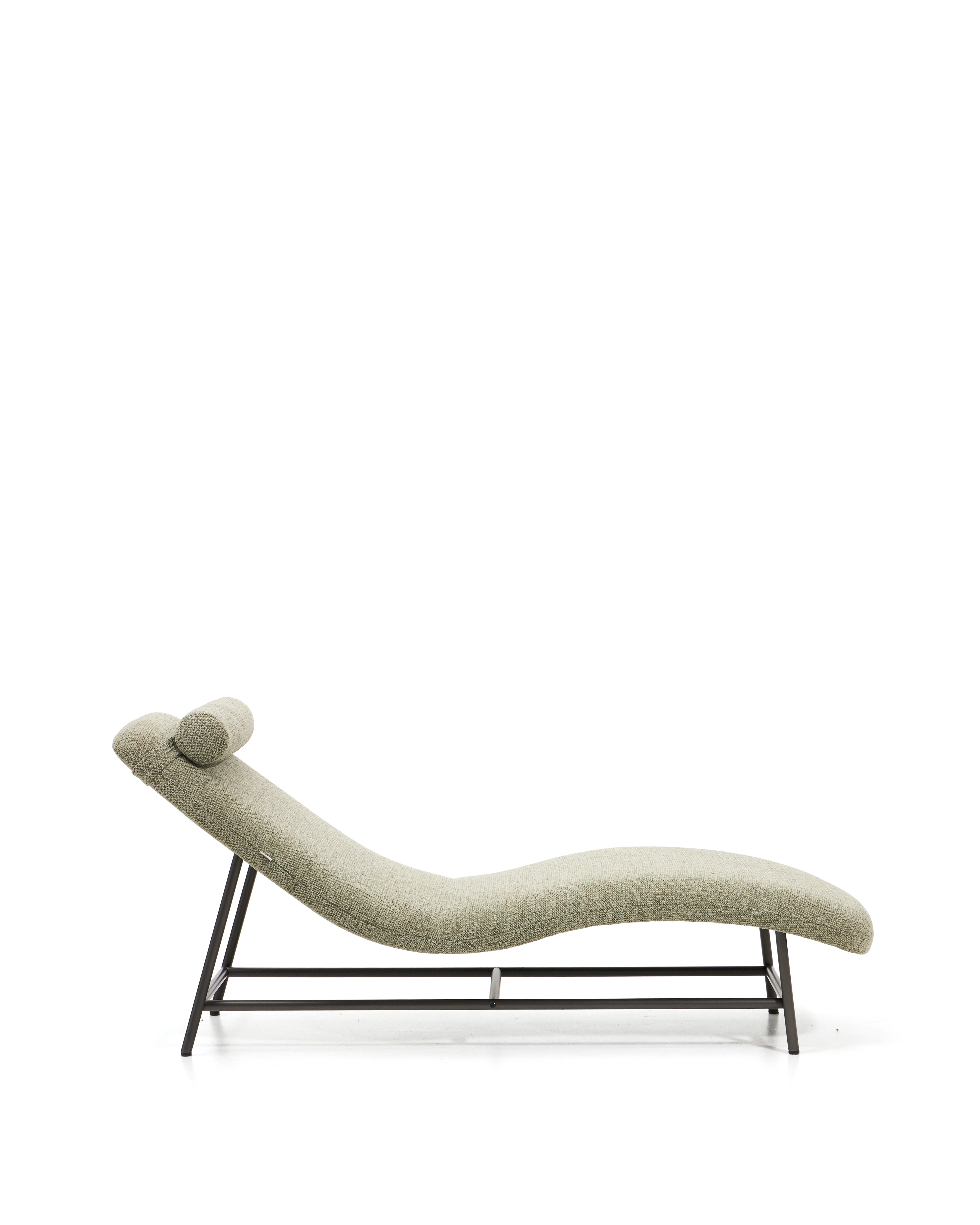 Osla divan in green chenille with brushed graphite stainless steel legs 174 cm - Product Image