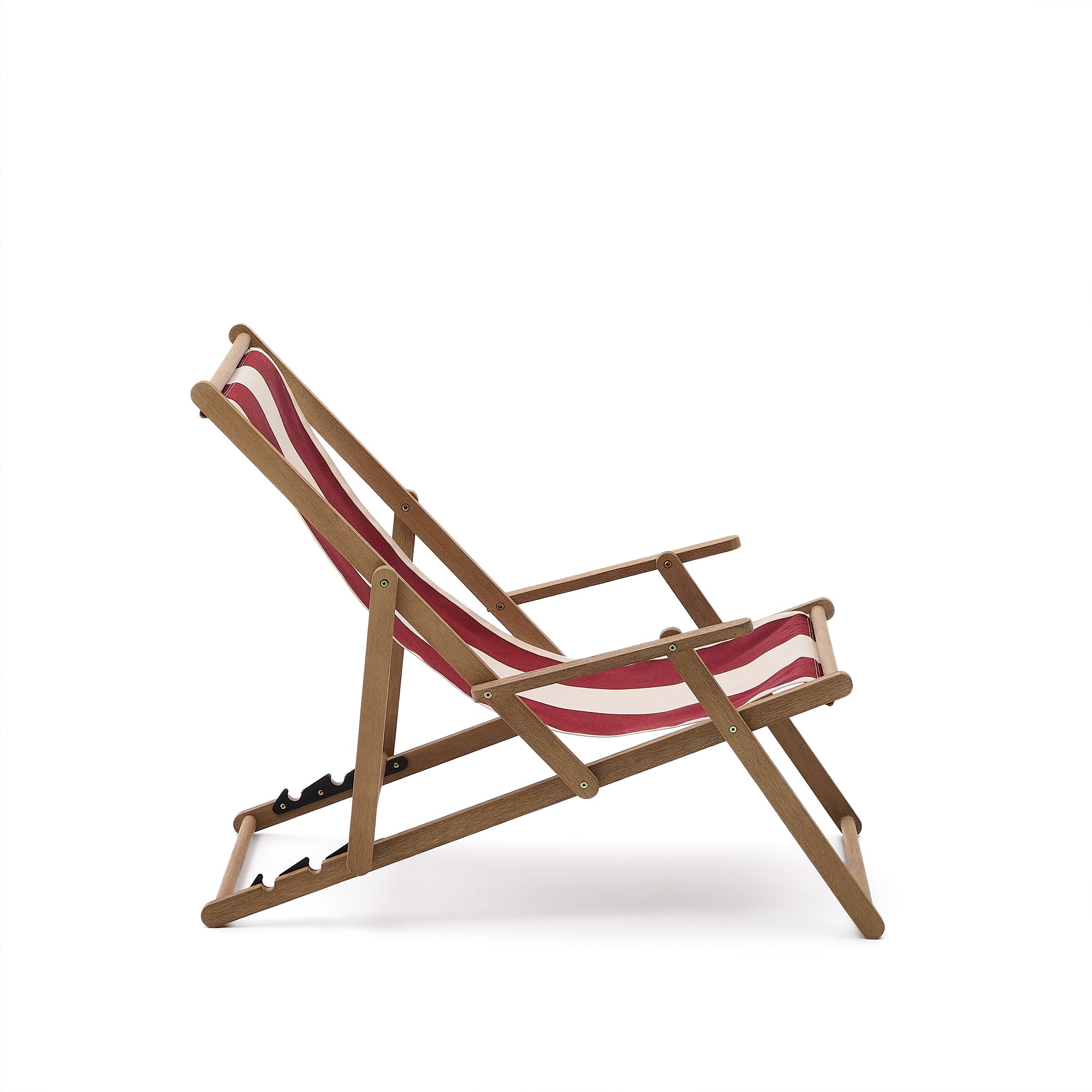 Vilara burgundy and beige striped outdoor folding deck chair made of FSC 100% solid acacia wood - Product Image