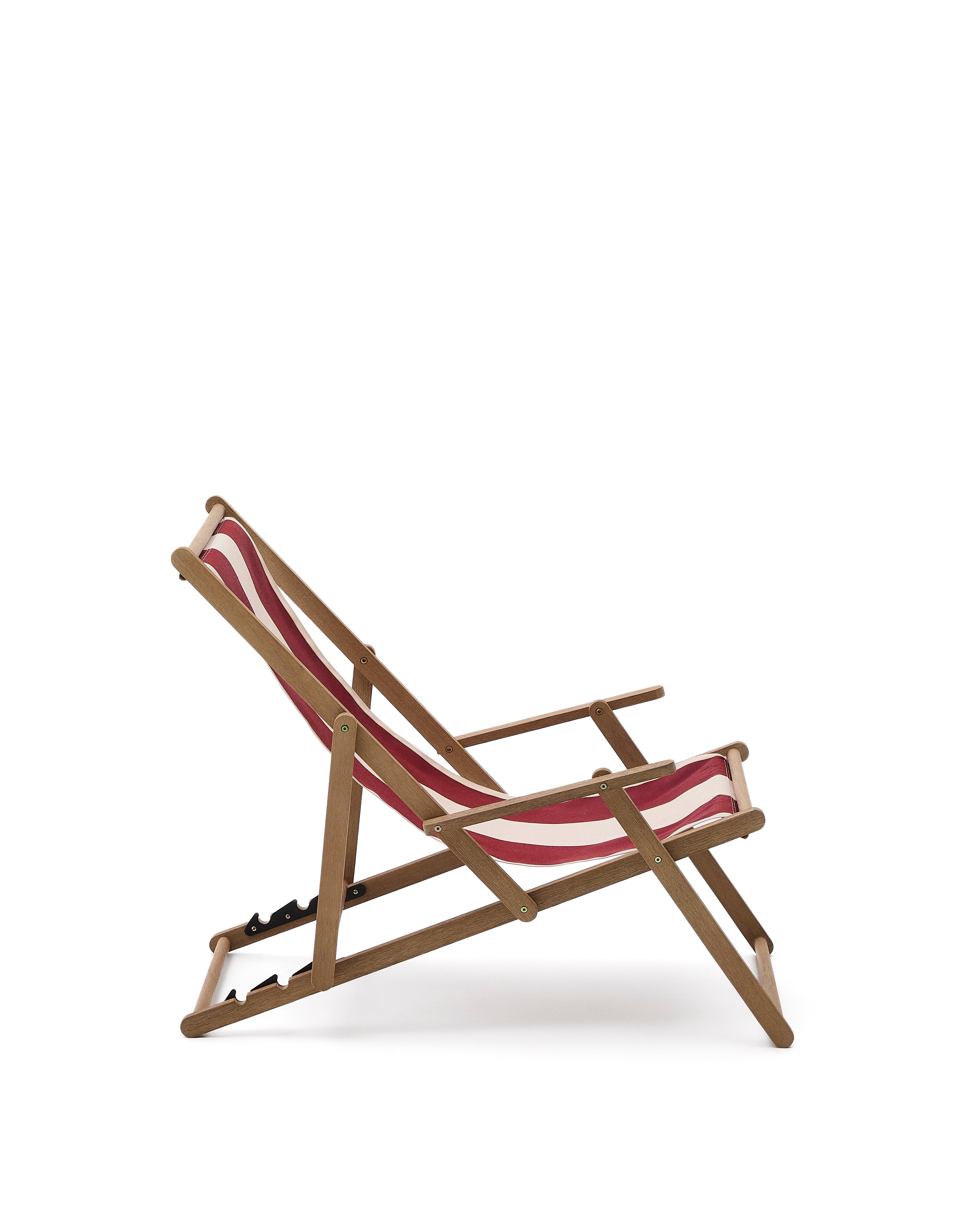 Vilara burgundy and beige striped outdoor folding deck chair made of FSC 100% solid acacia wood - Product Image