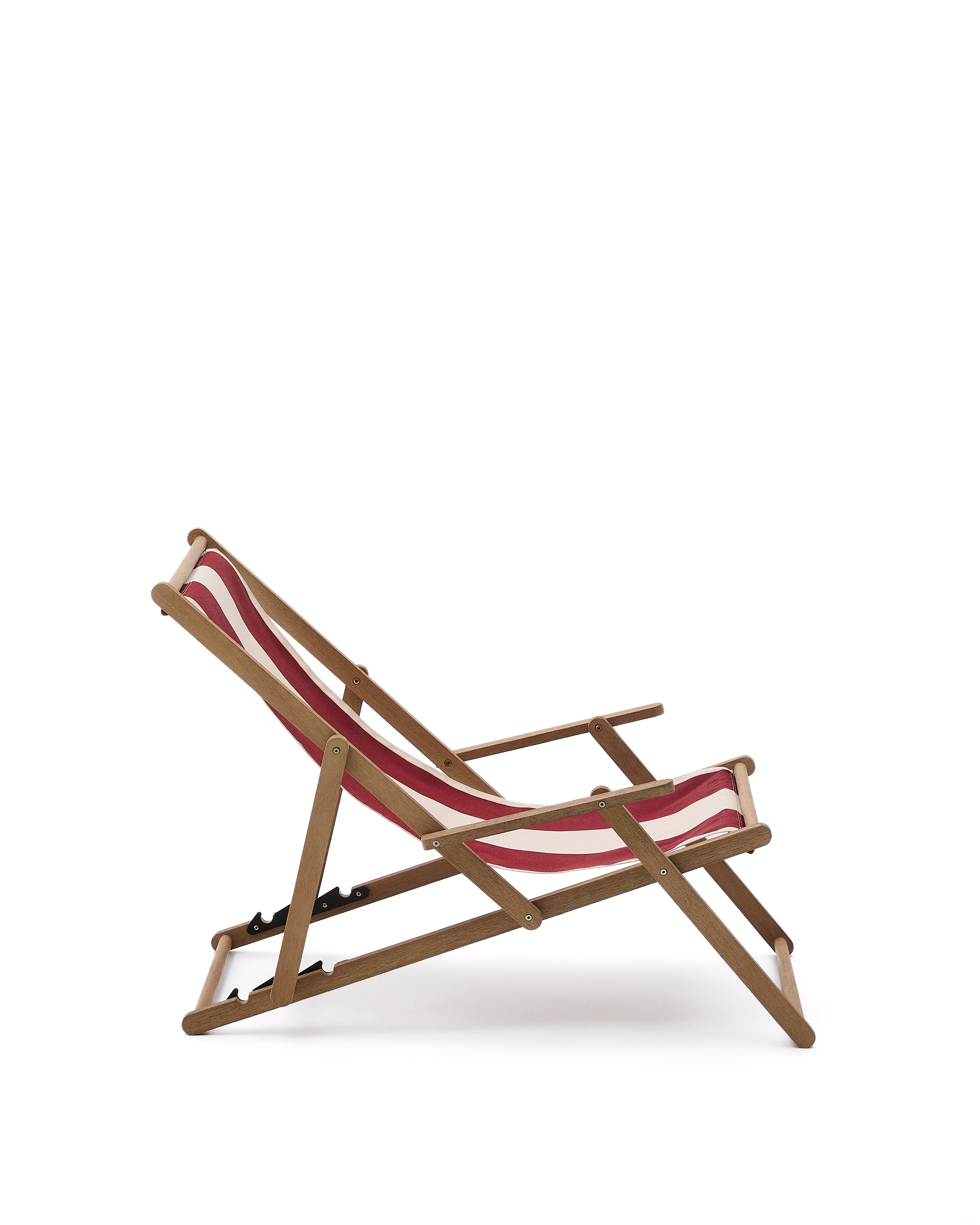 Vilara burgundy and beige striped outdoor folding deck chair made of FSC 100% solid acacia wood - Product Image