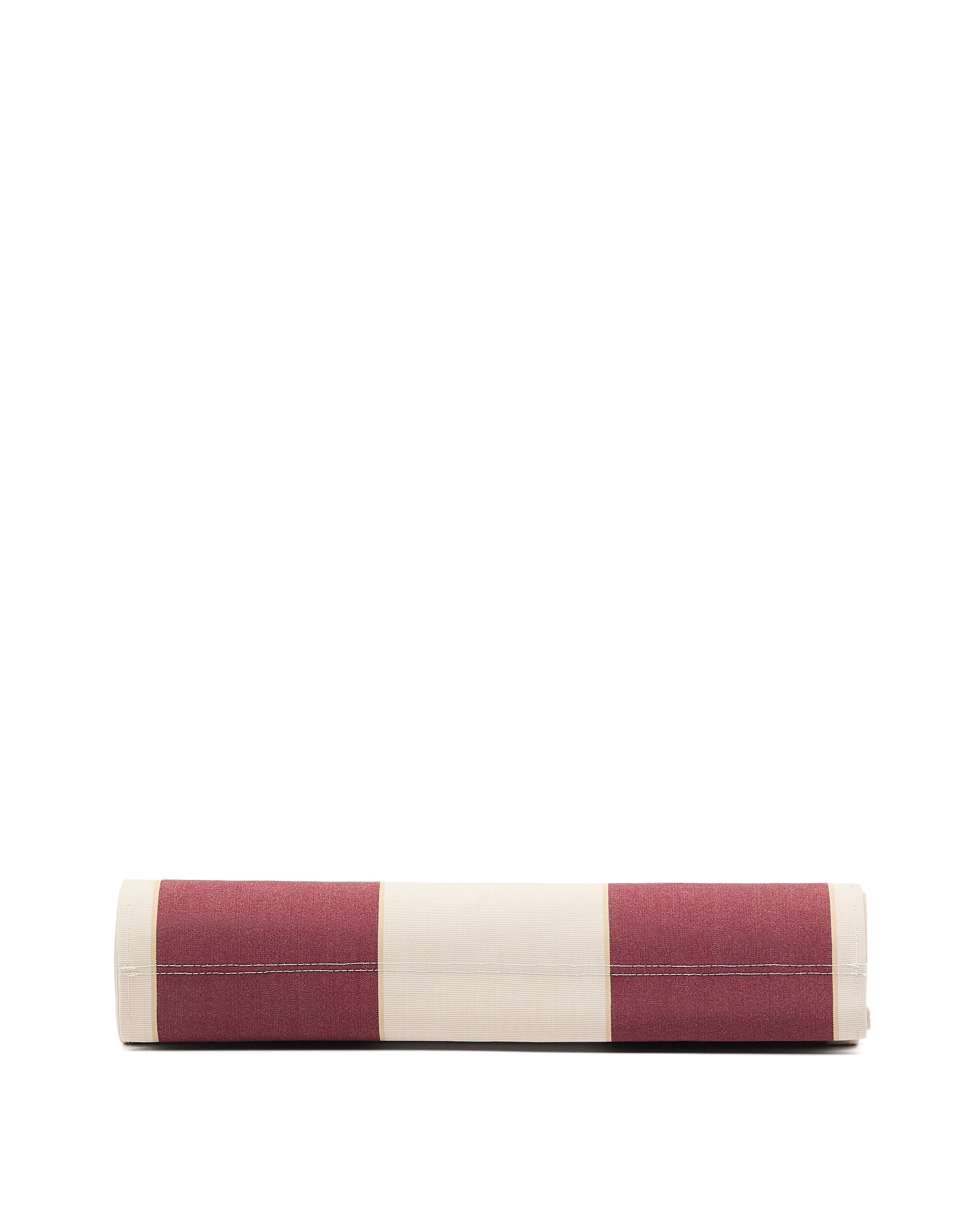 Vilara burgundy and beige striped outdoor folding deck chair made of FSC 100% solid acacia wood - Product Image