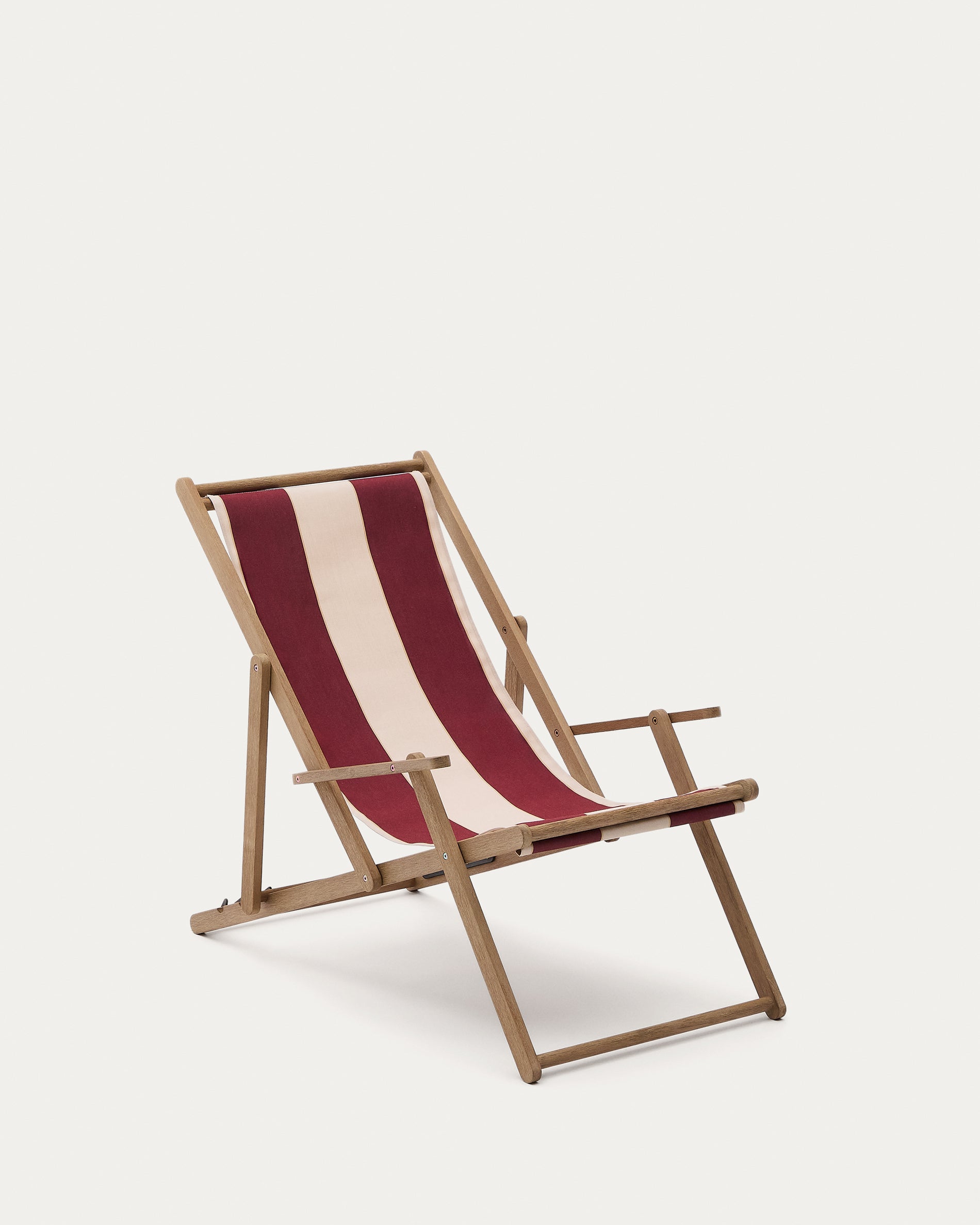Vilara burgundy and beige striped outdoor folding deck chair made of FSC 100% solid acacia wood - Product View