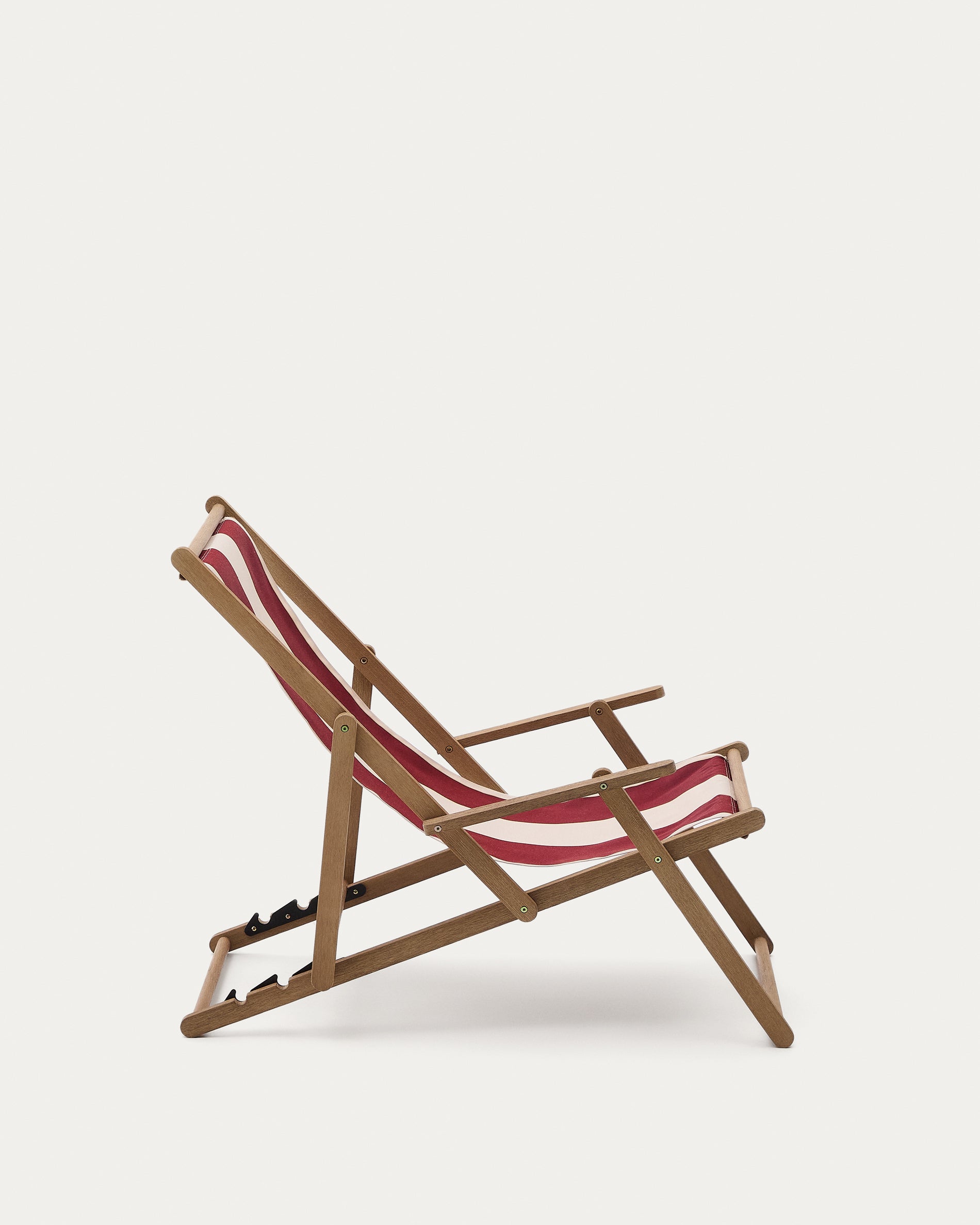 Vilara burgundy and beige striped outdoor folding deck chair made of FSC 100% solid acacia wood - Product View