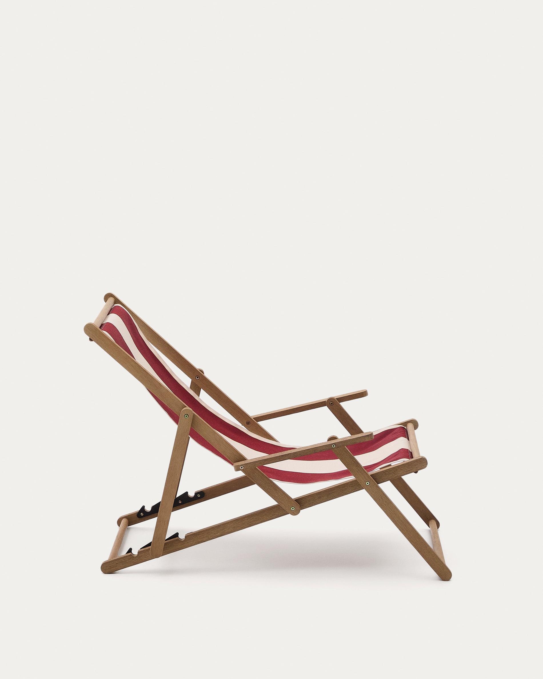 Vilara burgundy and beige striped outdoor folding deck chair made of FSC 100% solid acacia wood - Product View