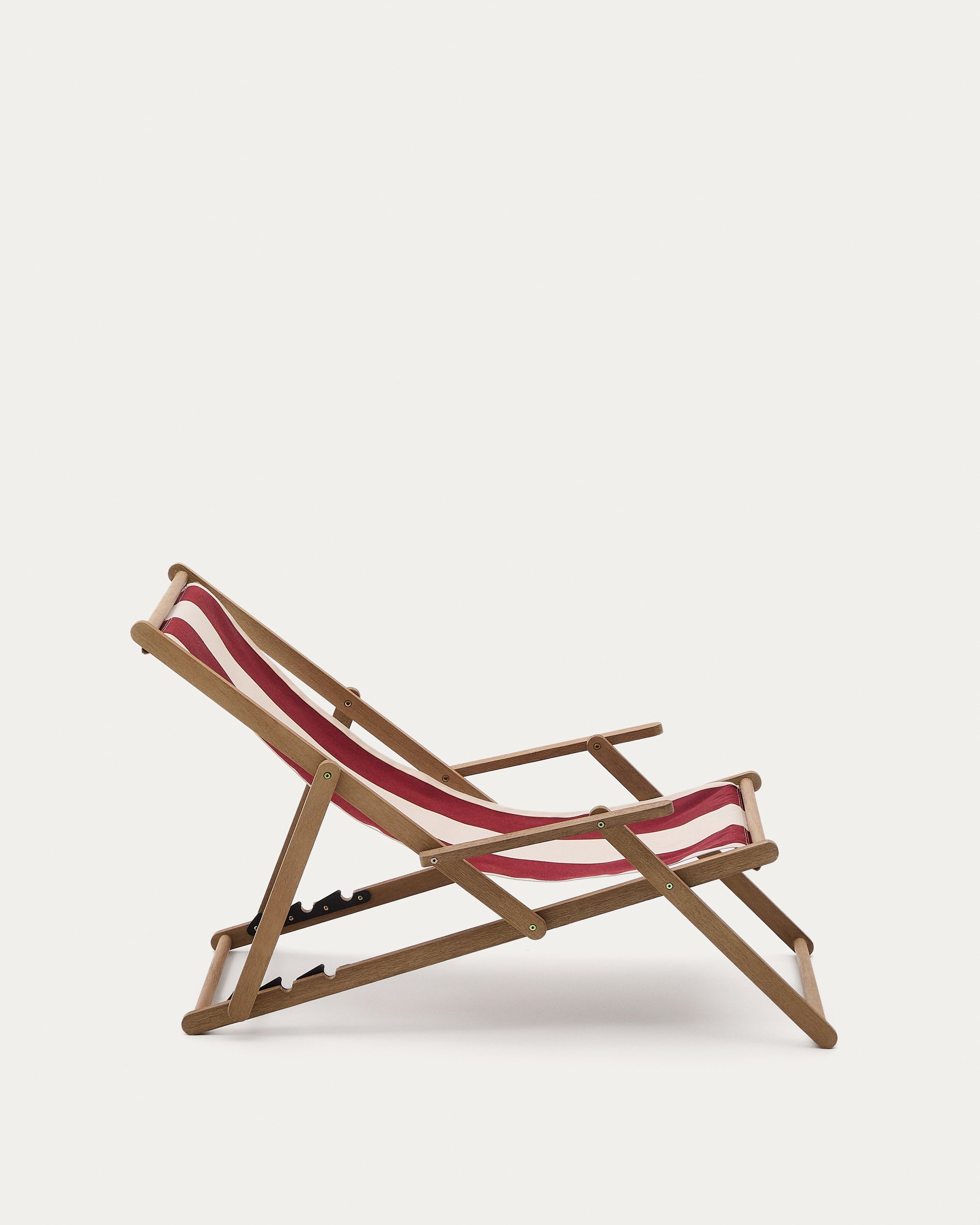 Vilara burgundy and beige striped outdoor folding deck chair made of FSC 100% solid acacia wood - Product View