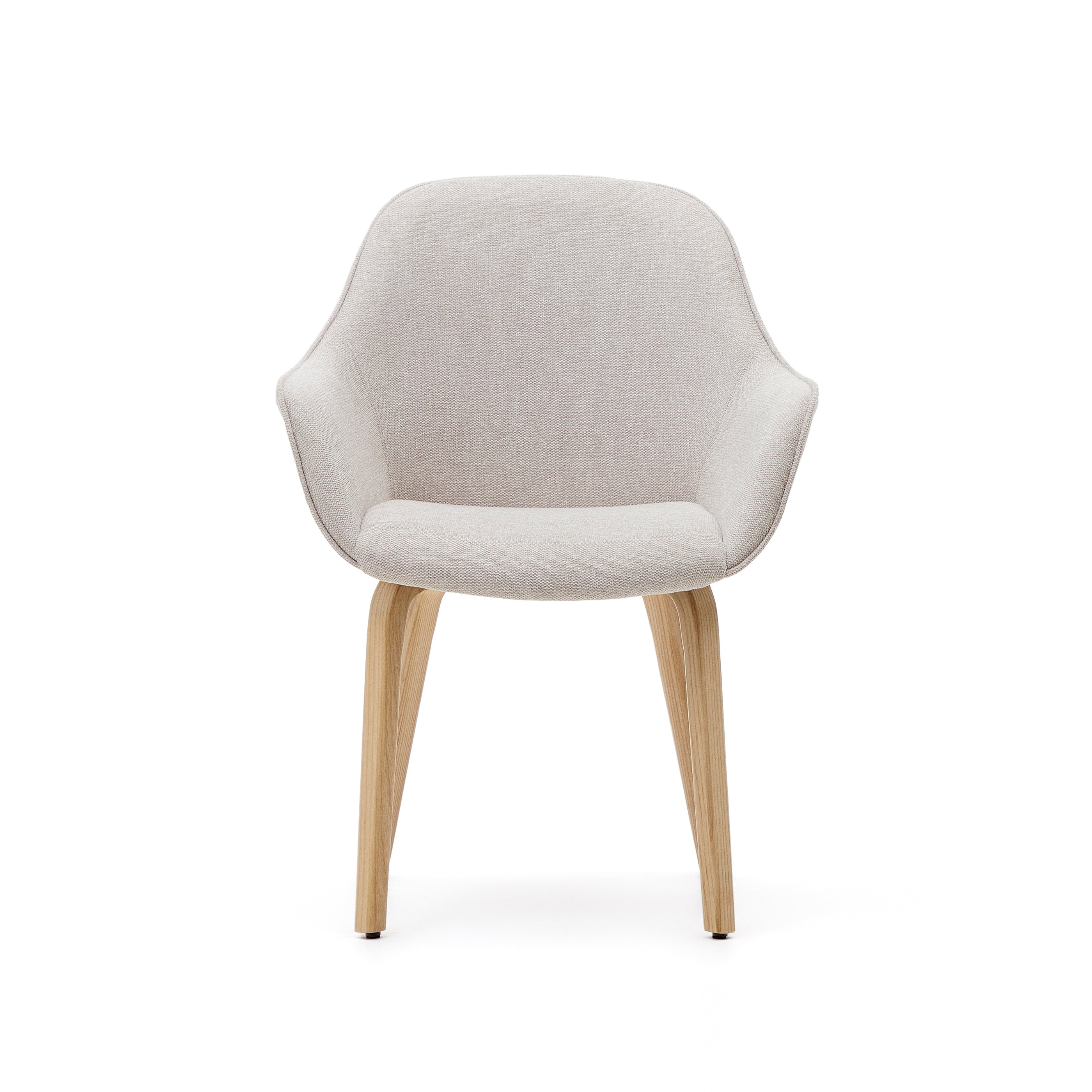 Aleli beige chenille chair with solid ash wood legs and natural finish - Product Image