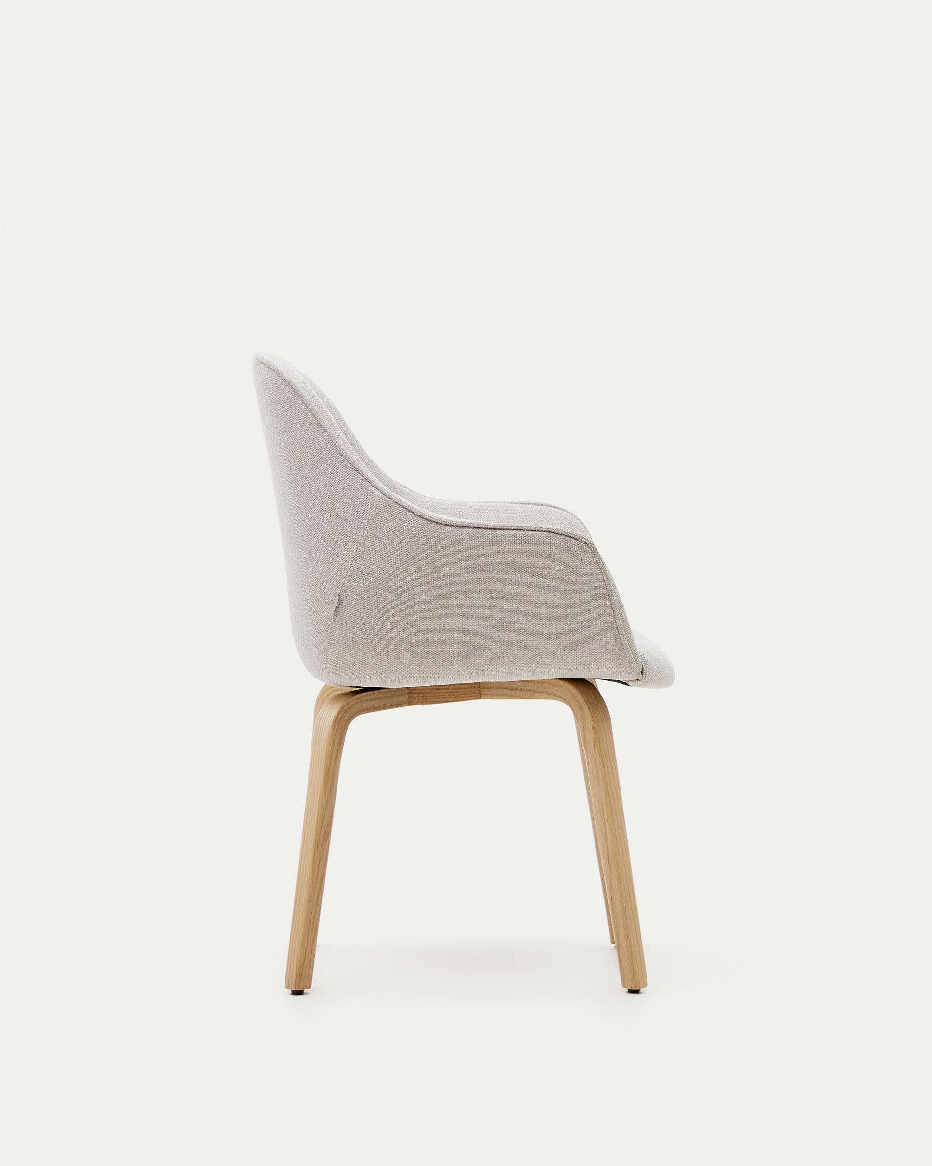Aleli beige chenille chair with solid ash wood legs and natural finish - Product View