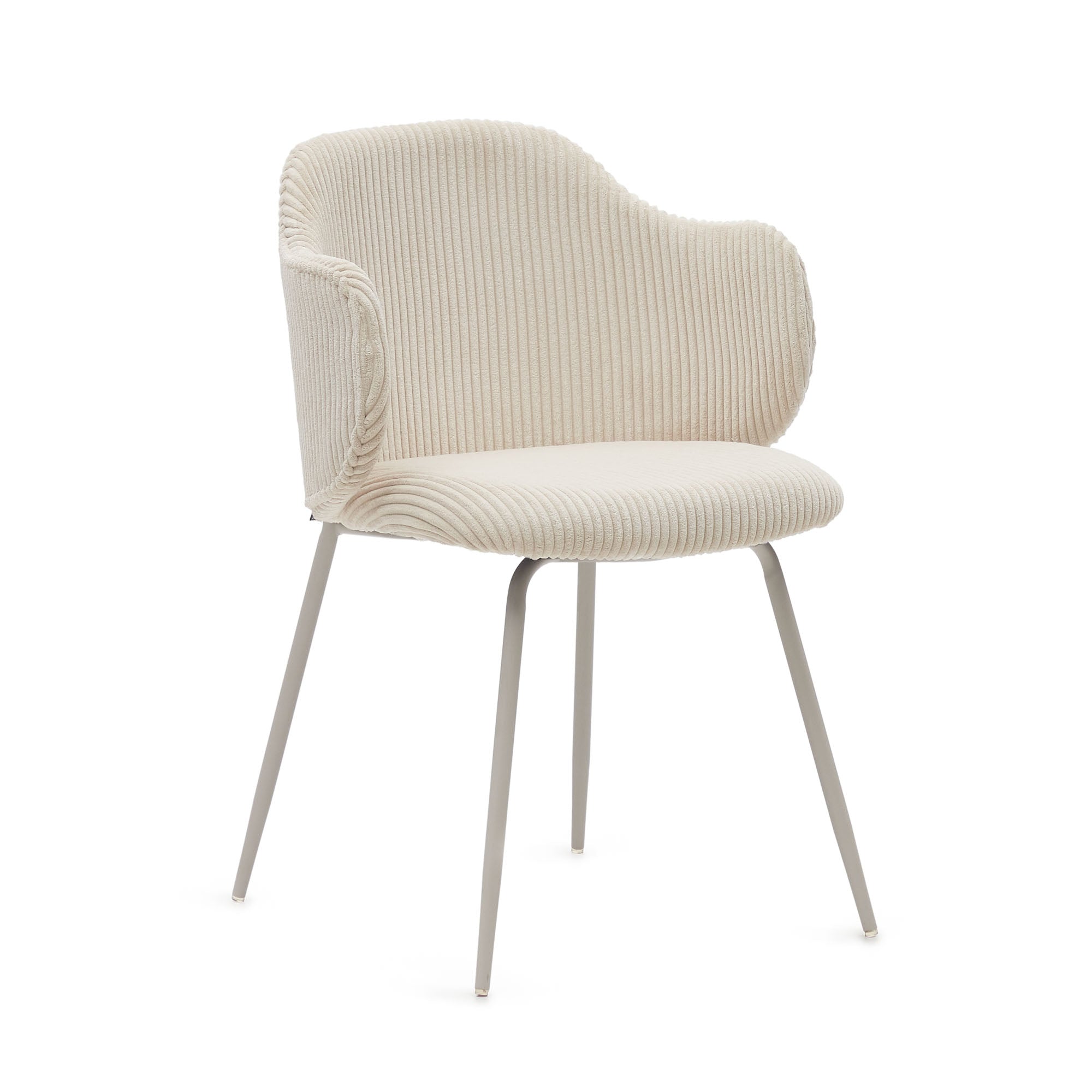 Yunia chair in beige wide seam corduroy with steel legs in a powder coated beige finish FSC 100% - Product Image
