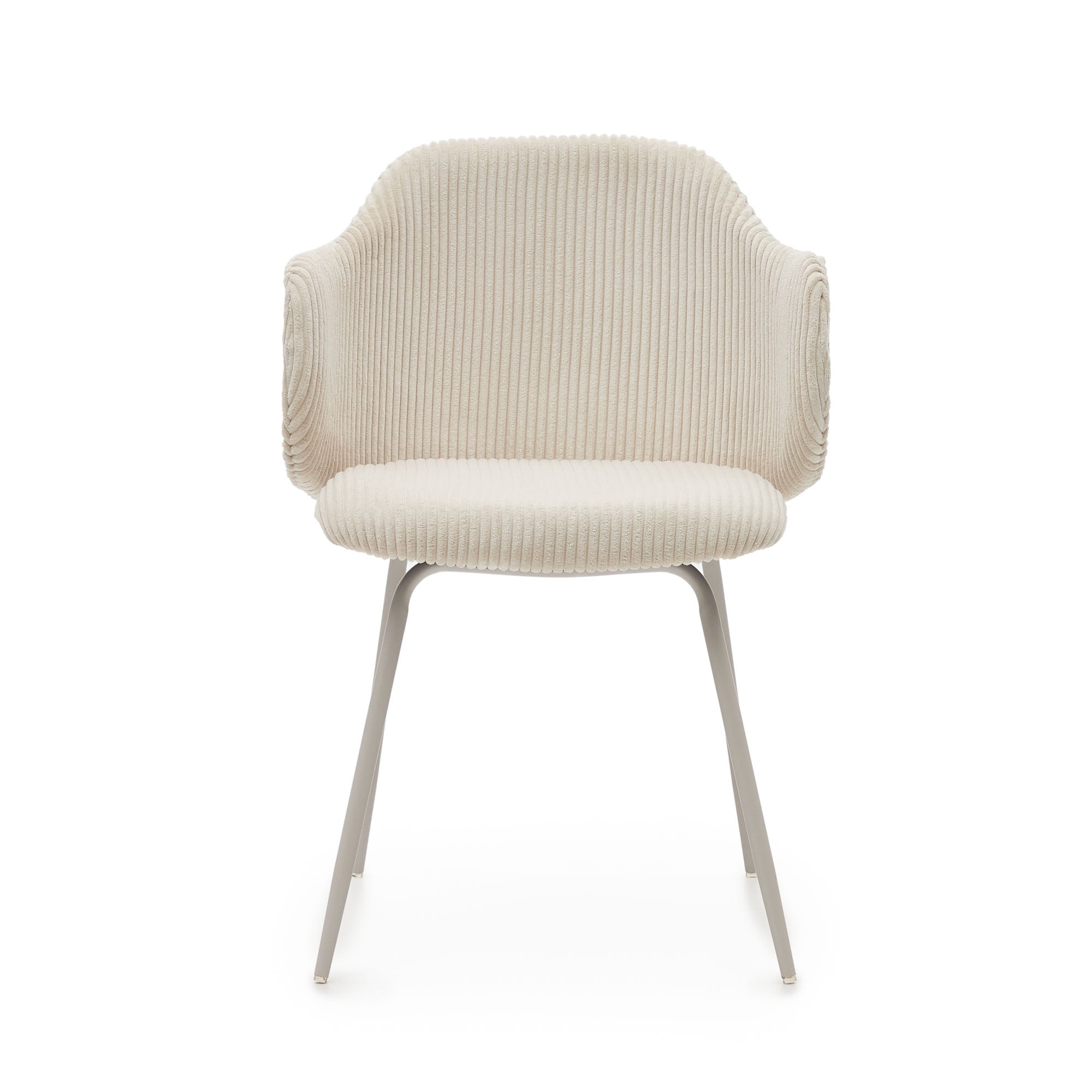 Yunia chair in beige wide seam corduroy with steel legs in a powder coated beige finish FSC 100% - Product Image