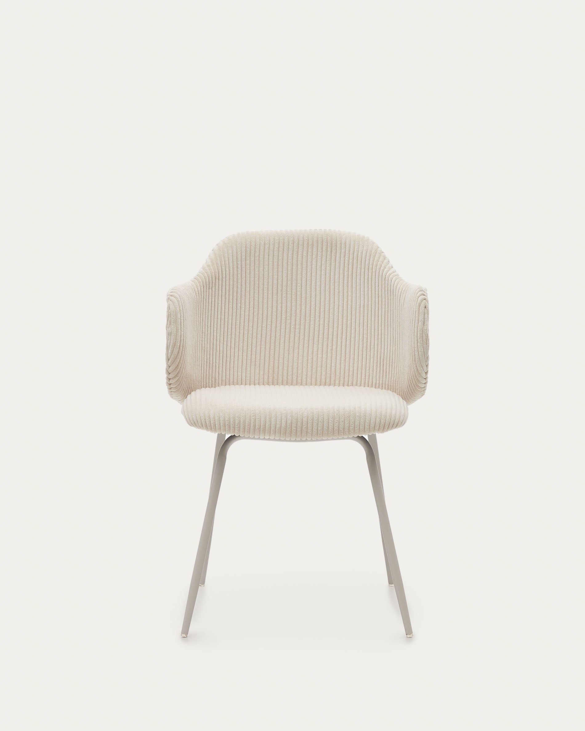 Yunia chair in beige wide seam corduroy with steel legs in a powder coated beige finish FSC 100% - Product View