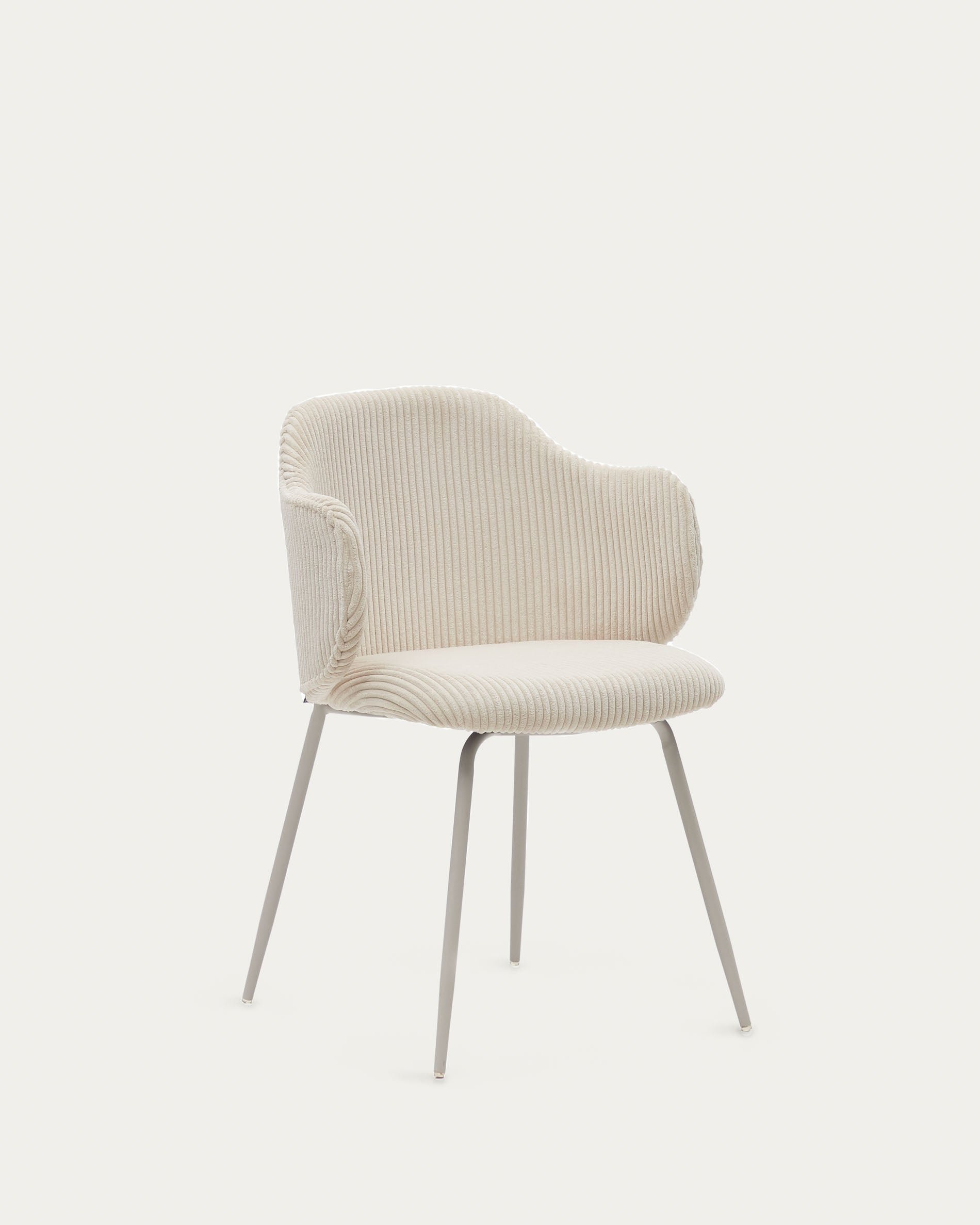 Yunia chair in beige wide seam corduroy with steel legs in a powder coated beige finish FSC 100% - Product View