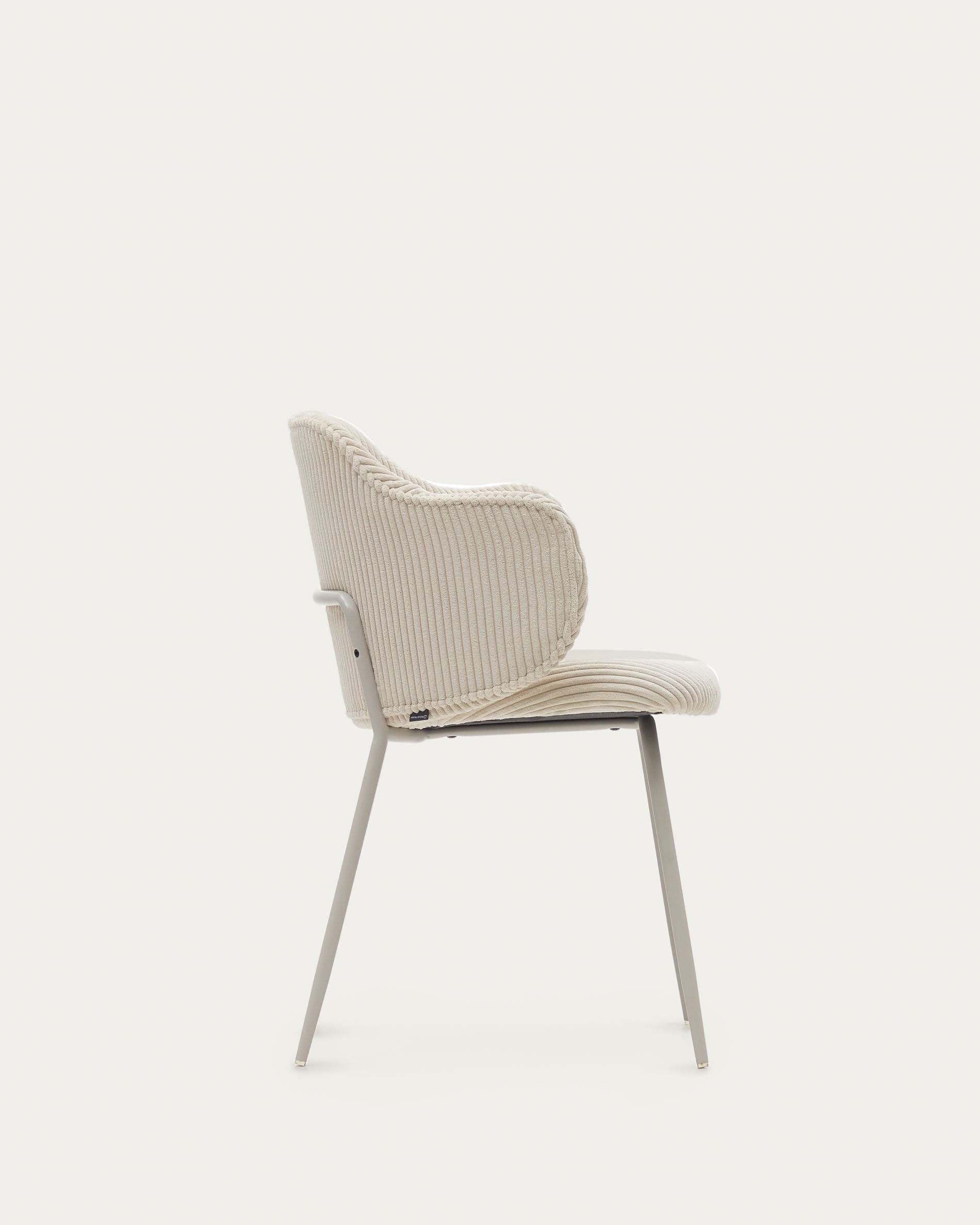 Yunia chair in beige wide seam corduroy with steel legs in a powder coated beige finish FSC 100% - Product View
