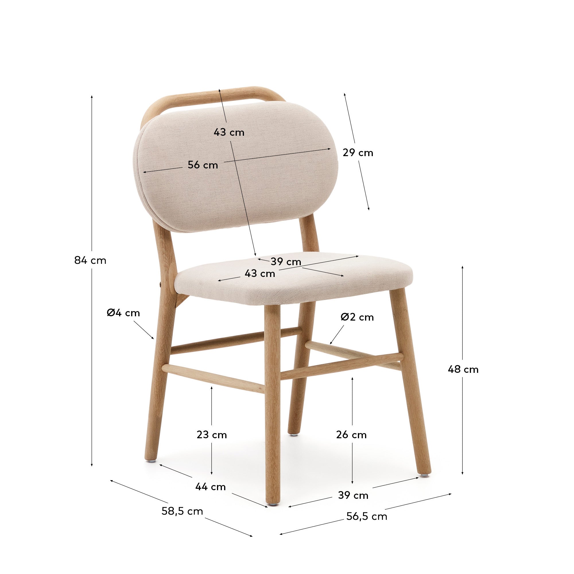 Helda chair in beige chenille and solid oak wood FSC Mix Credit - Measurements