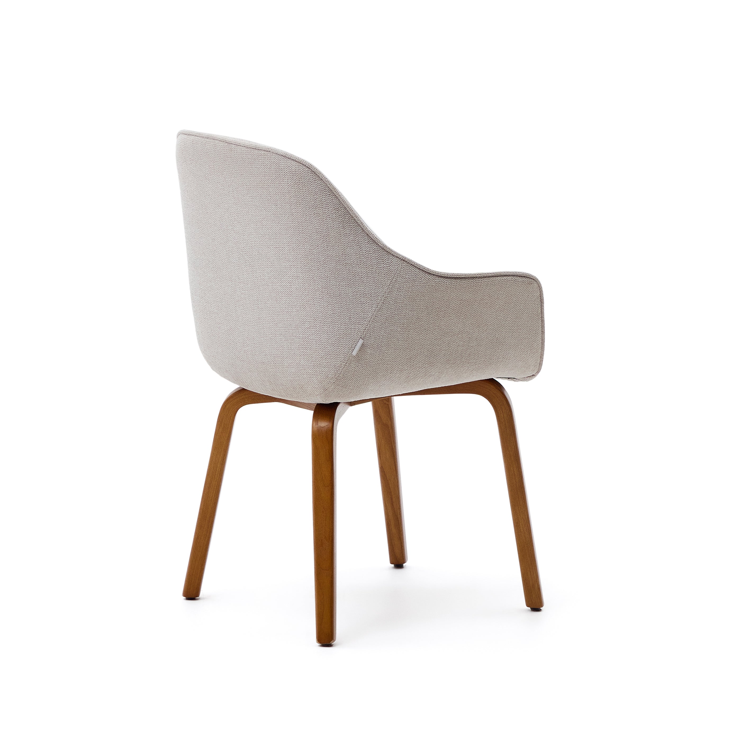 Aleli beige chenille chair with solid ash wood legs and walnut finish - Product Image