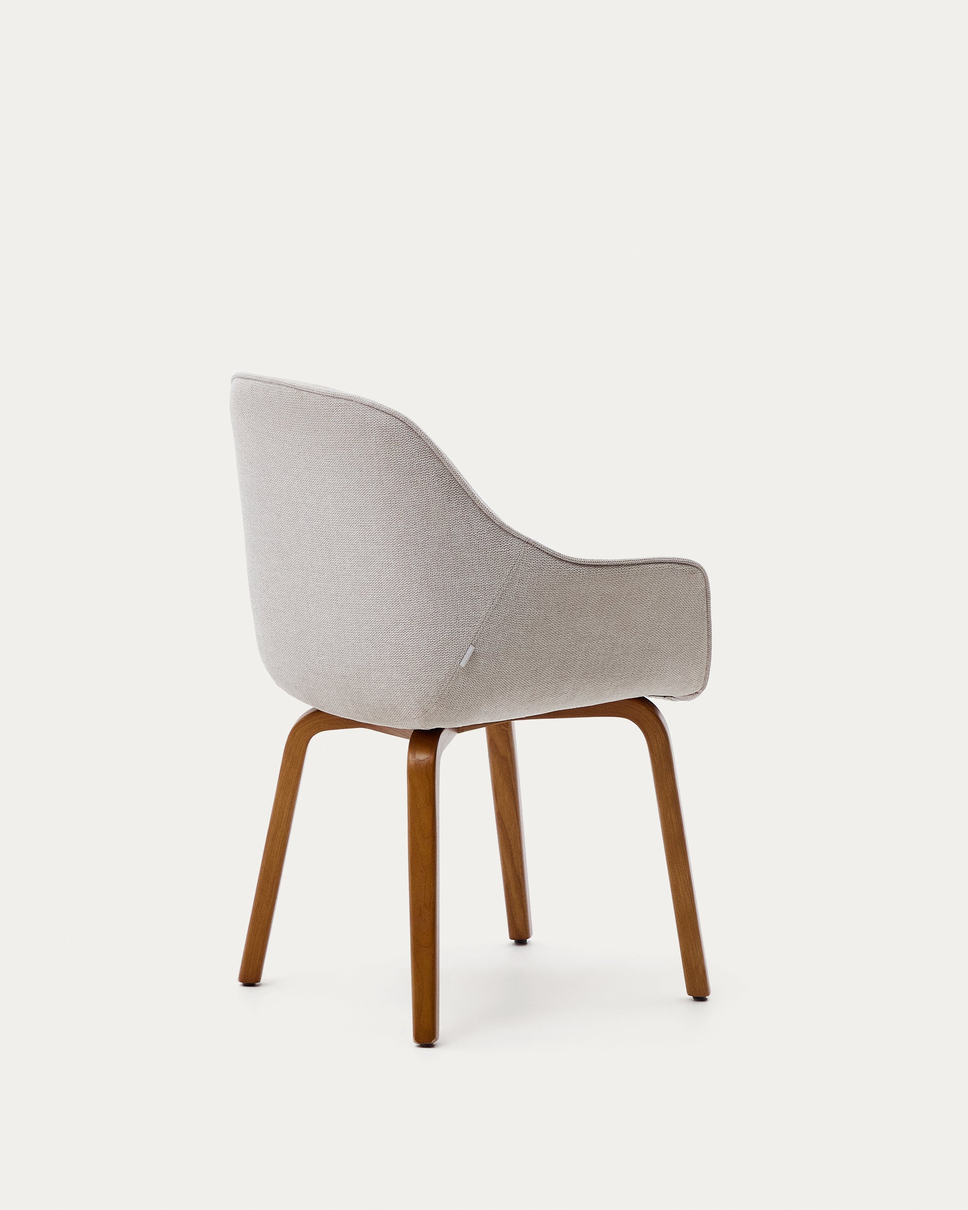 Aleli beige chenille chair with solid ash wood legs and walnut finish - Product View