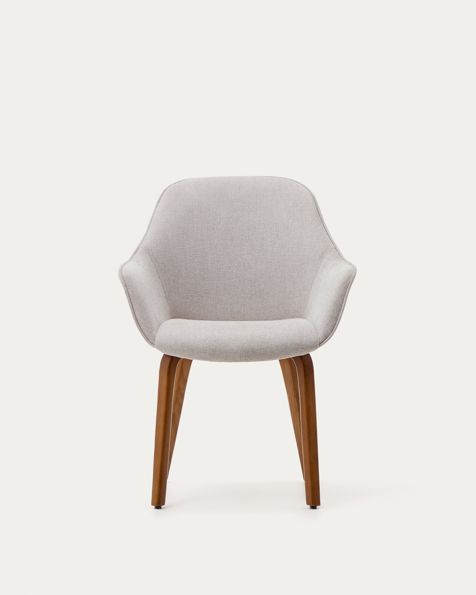 Aleli beige chenille chair with solid ash wood legs and walnut finish - Product View