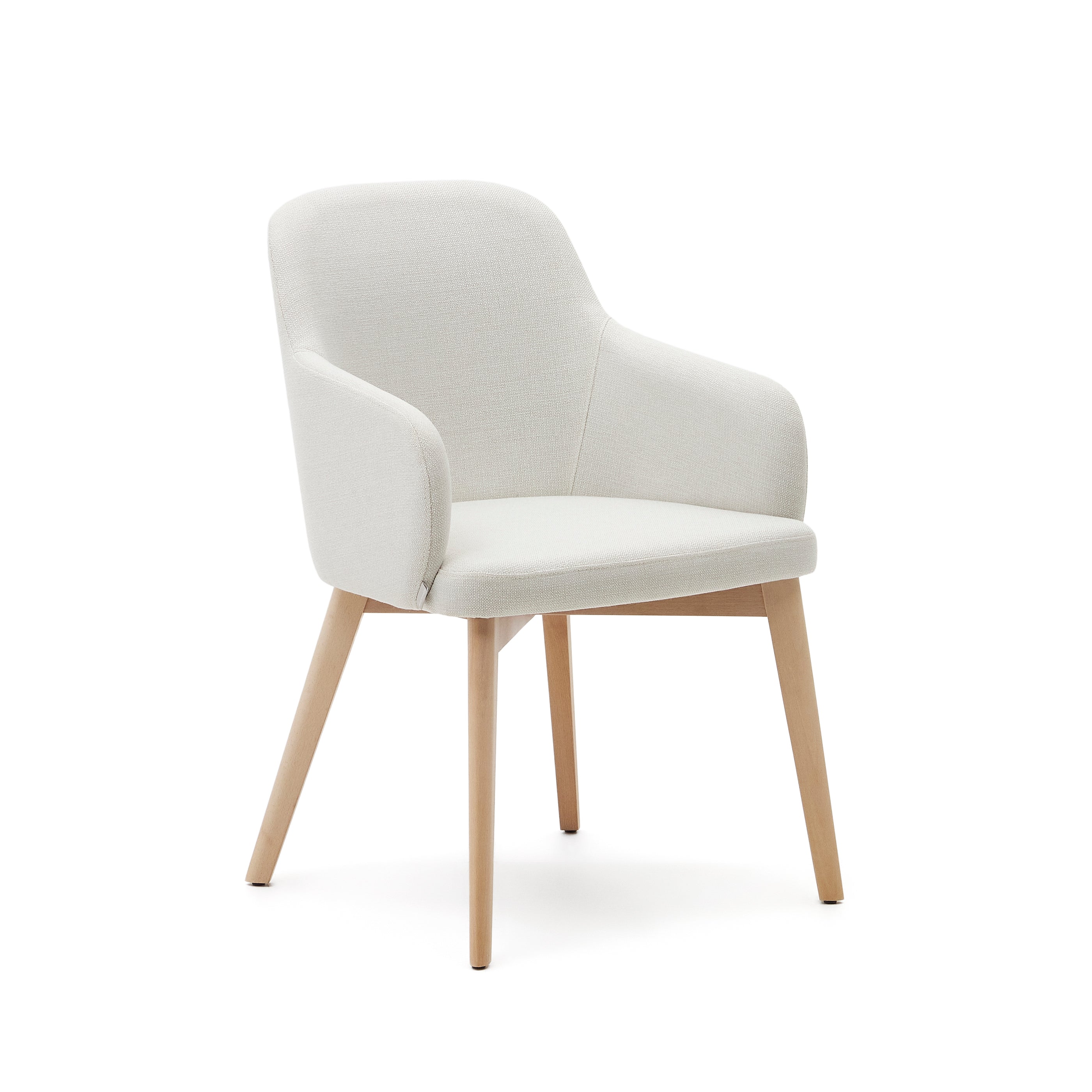 Nelida chair in beige chenille and solid beech wood in a natural finish FSC 100% - Product Image