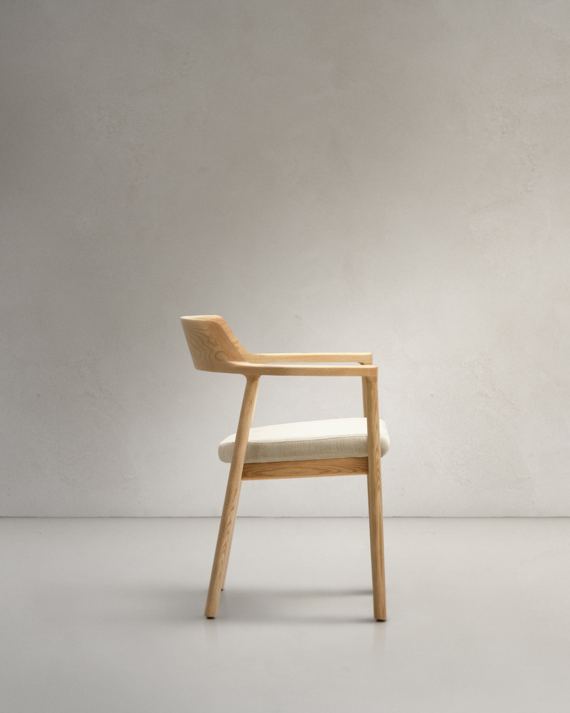 Alocs chair removable cover in beige chenille solid oak wood natural finish FSC Mix Credit - Product View