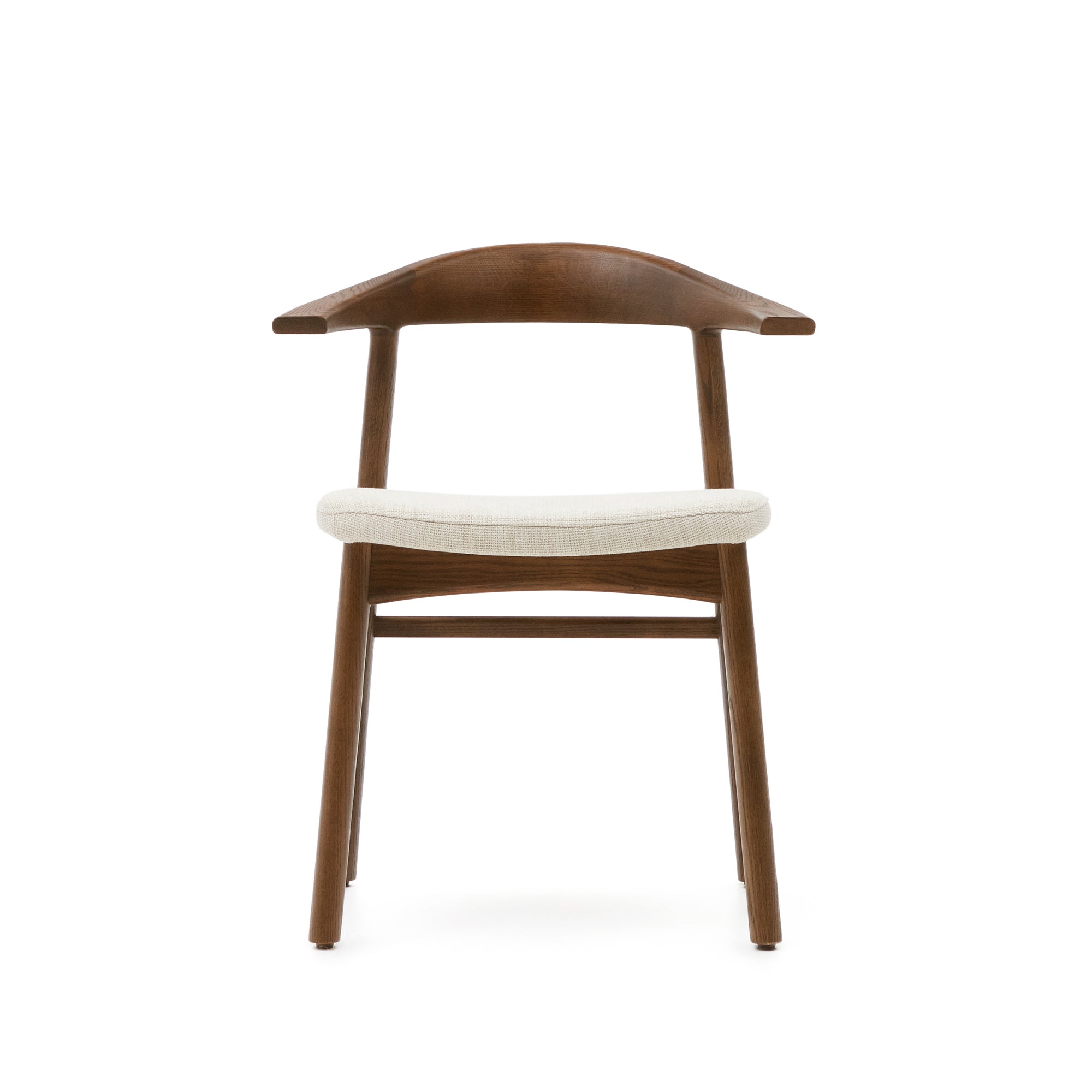 Timons chair removable cover in beige chenille solid oak wood walnut finish FSC Mix Credit - Product Image