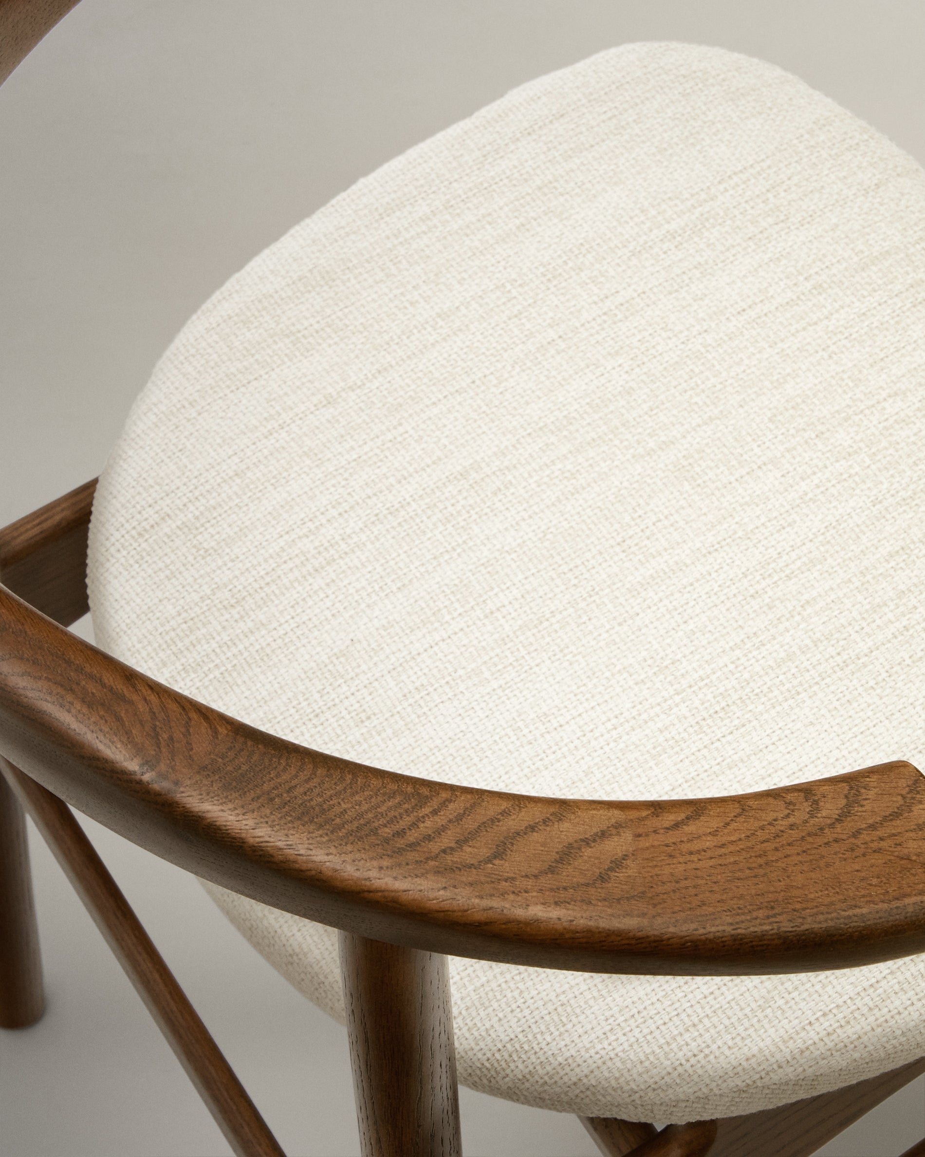 Timons chair removable cover in beige chenille solid oak wood walnut finish FSC Mix Credit - Detail