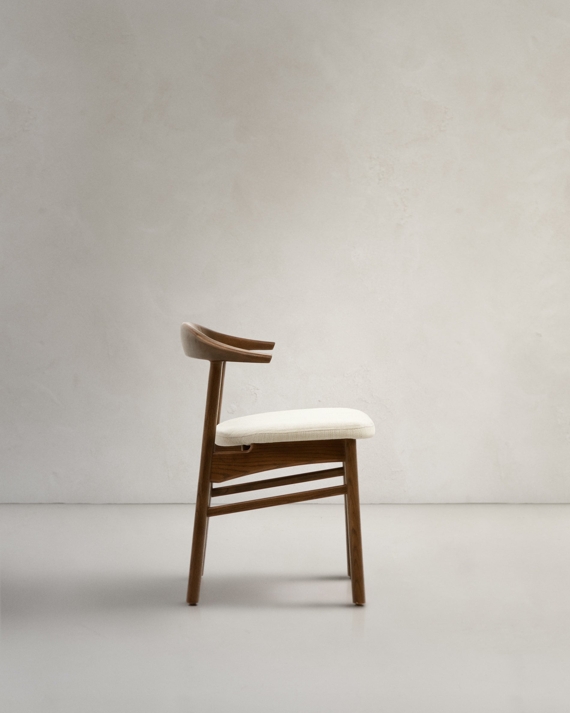 Timons chair removable cover in beige chenille solid oak wood walnut finish FSC Mix Credit - Product View