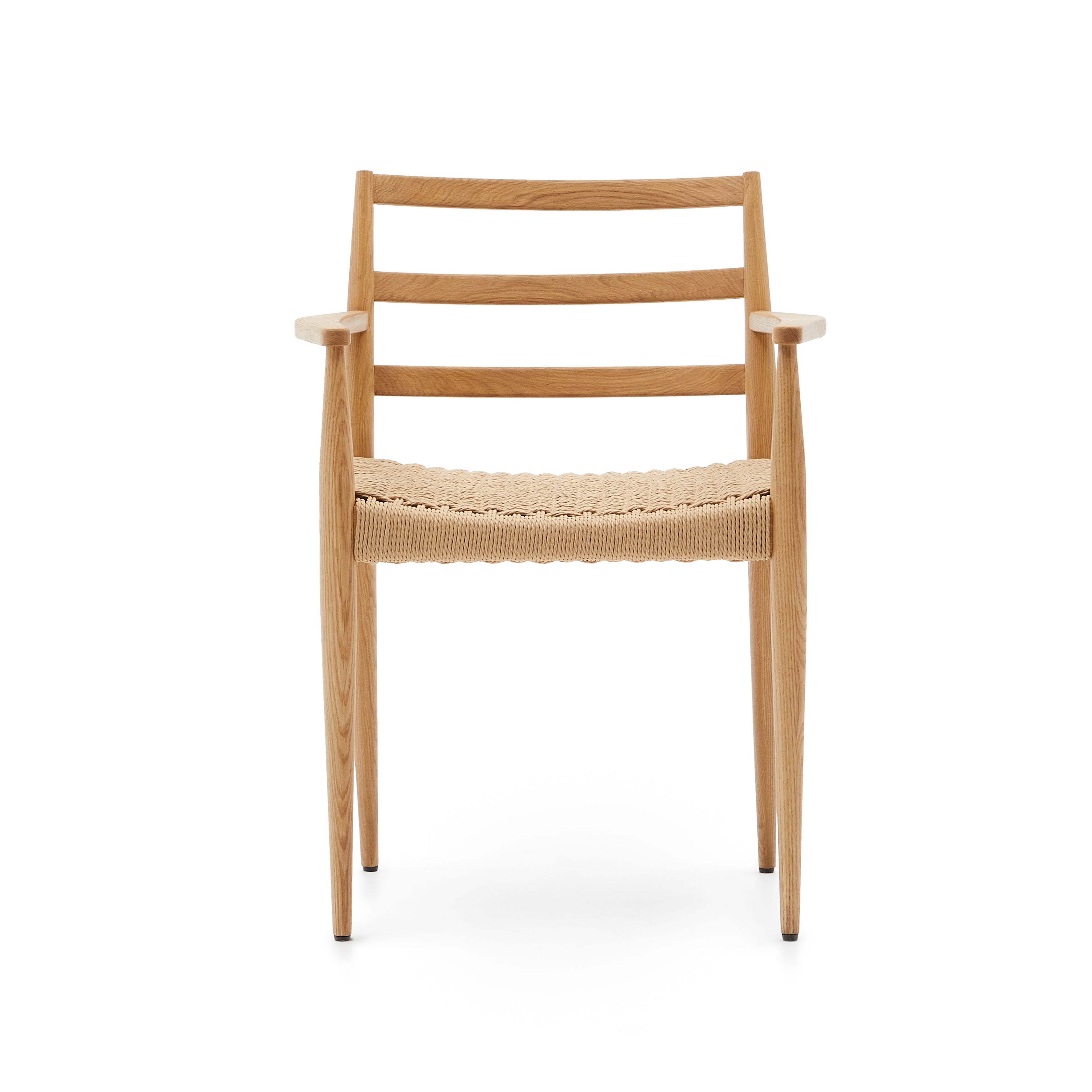 Analy chair with armrests in solid oak wood in a natural finish and rope cord seat FSC 100% - Product Image